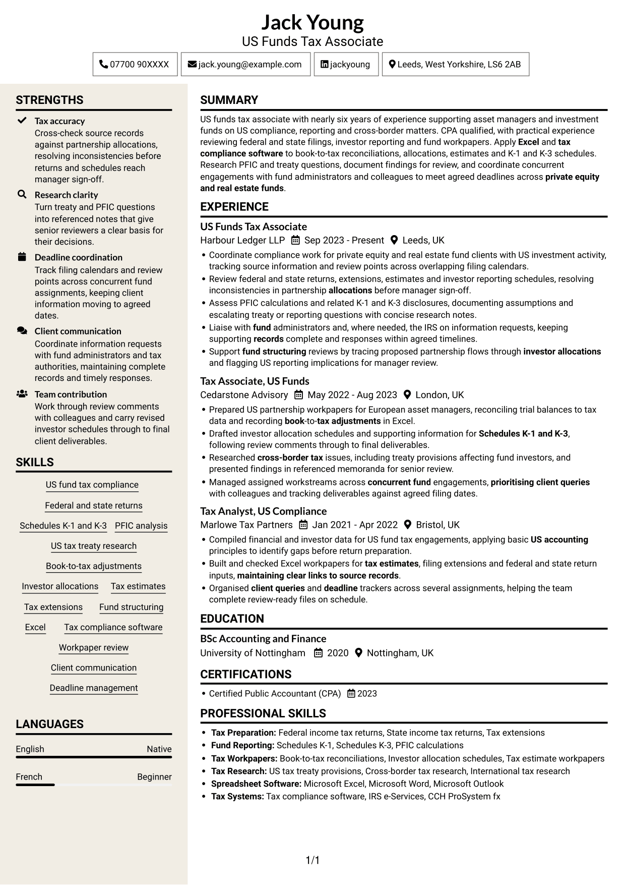 CV example — page 1