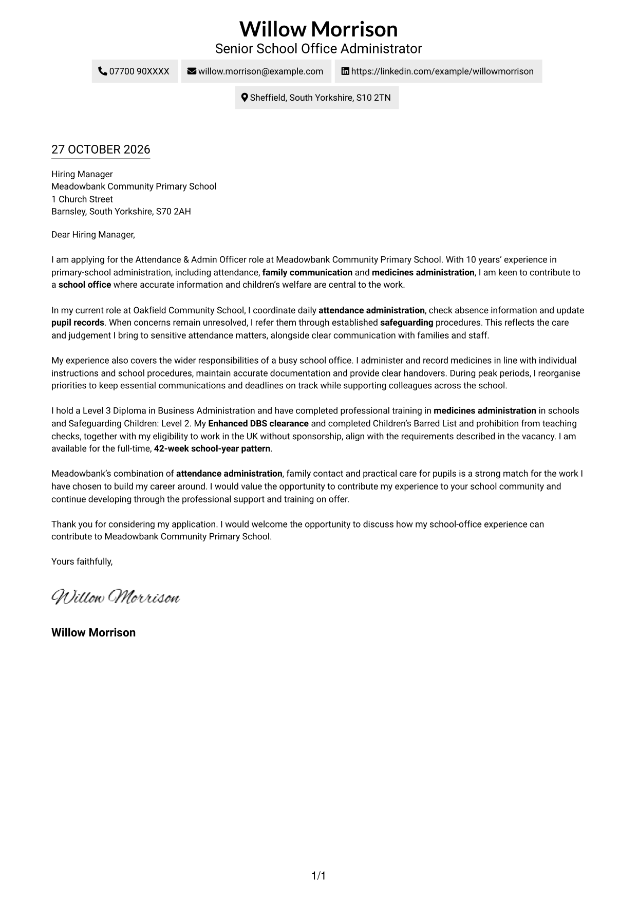 Cover letter example — page 1