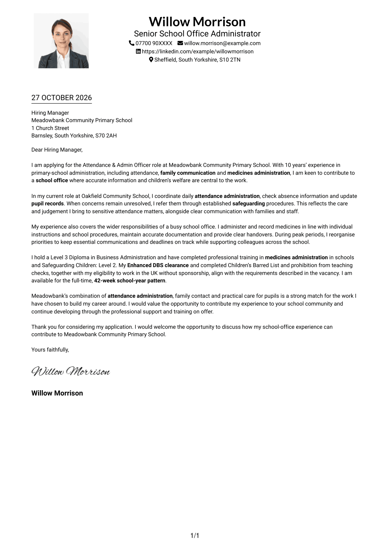 Cover letter example — page 1