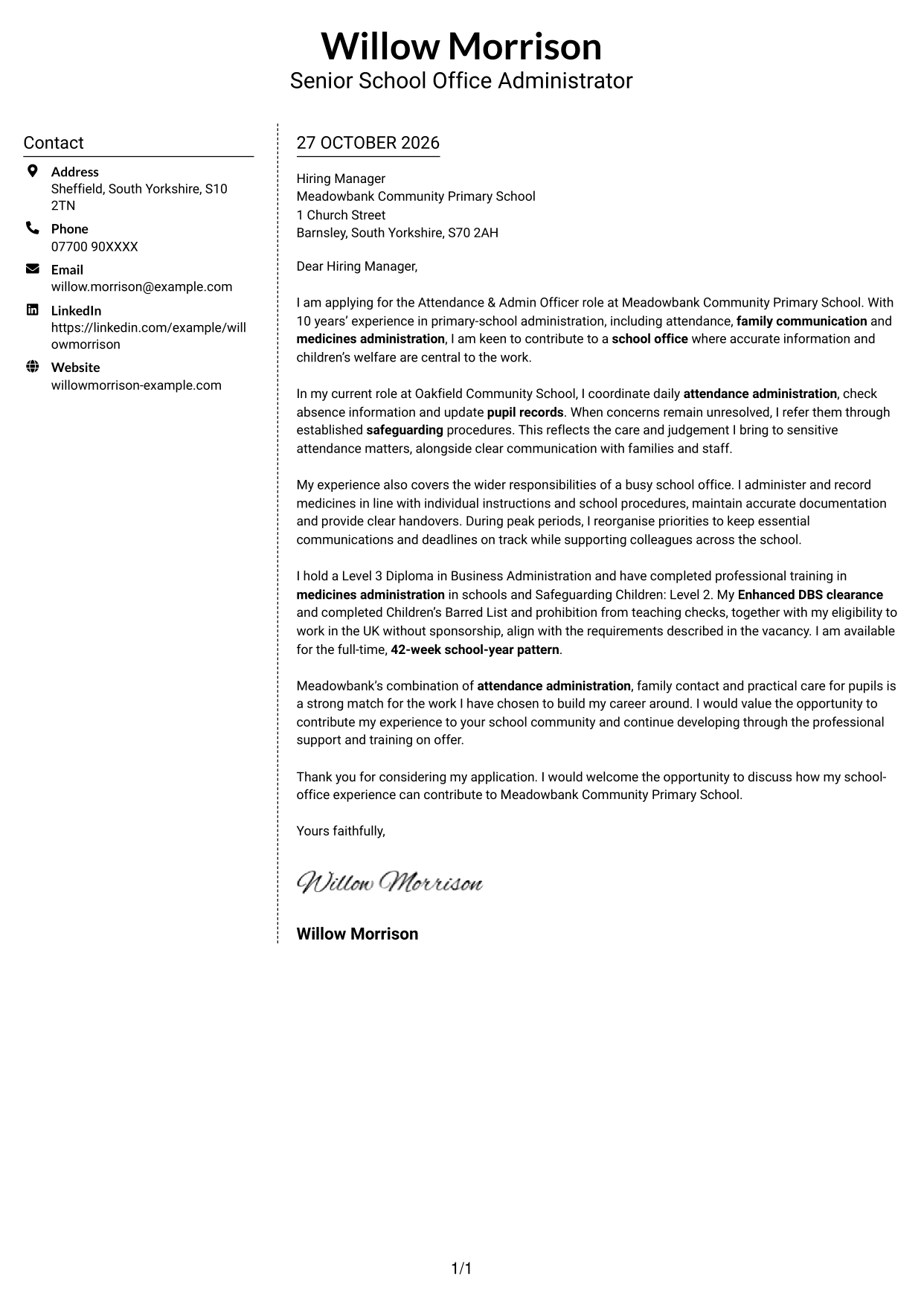 Cover letter example — page 1