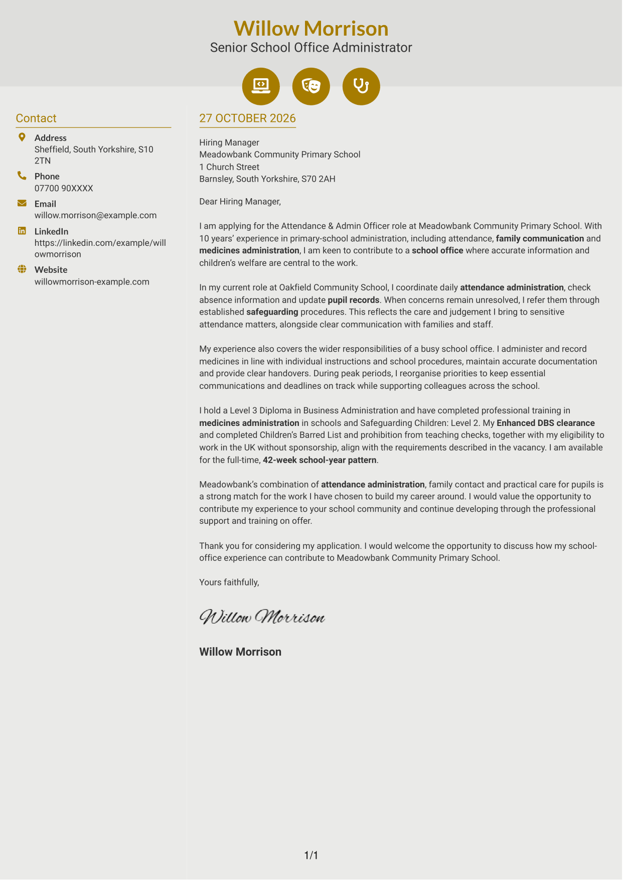 Cover letter example — page 1