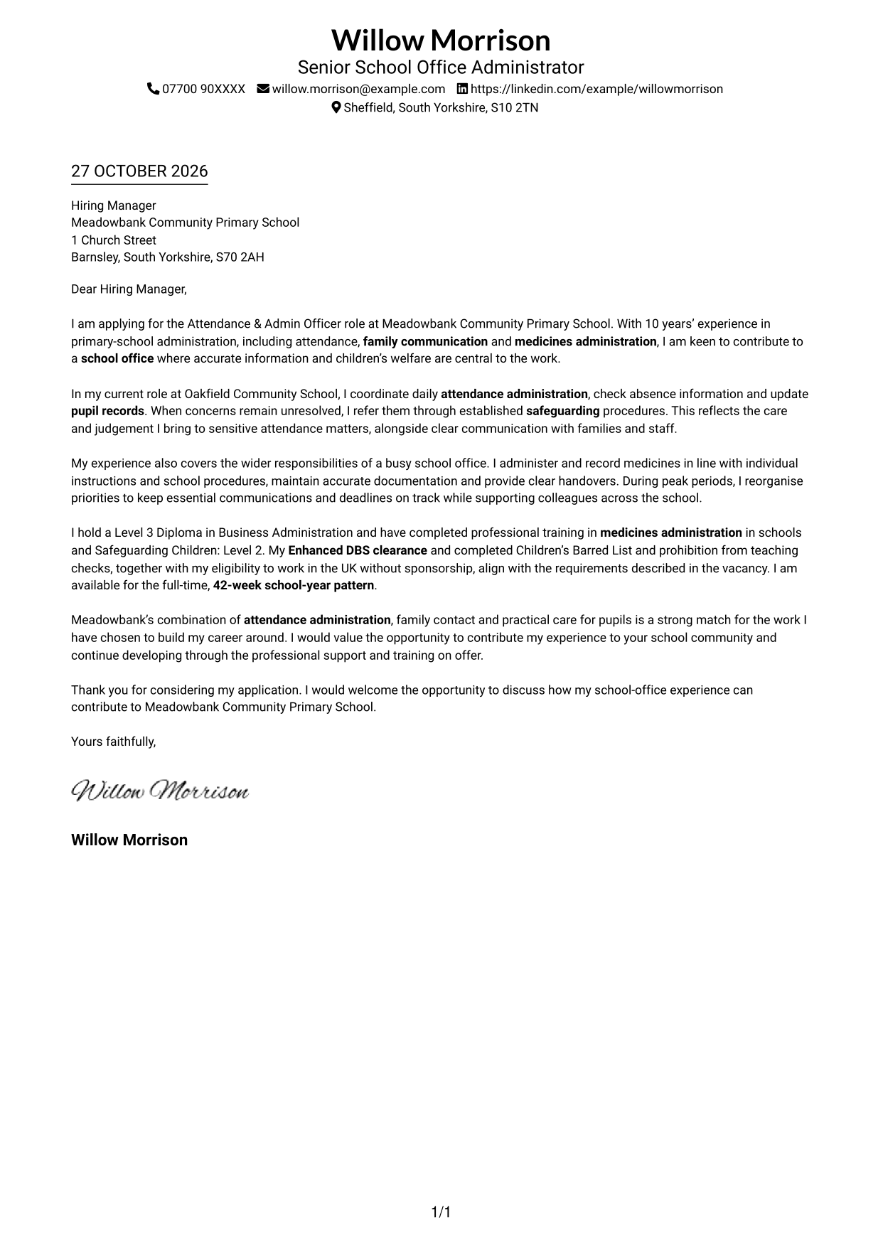 Cover letter example — page 1