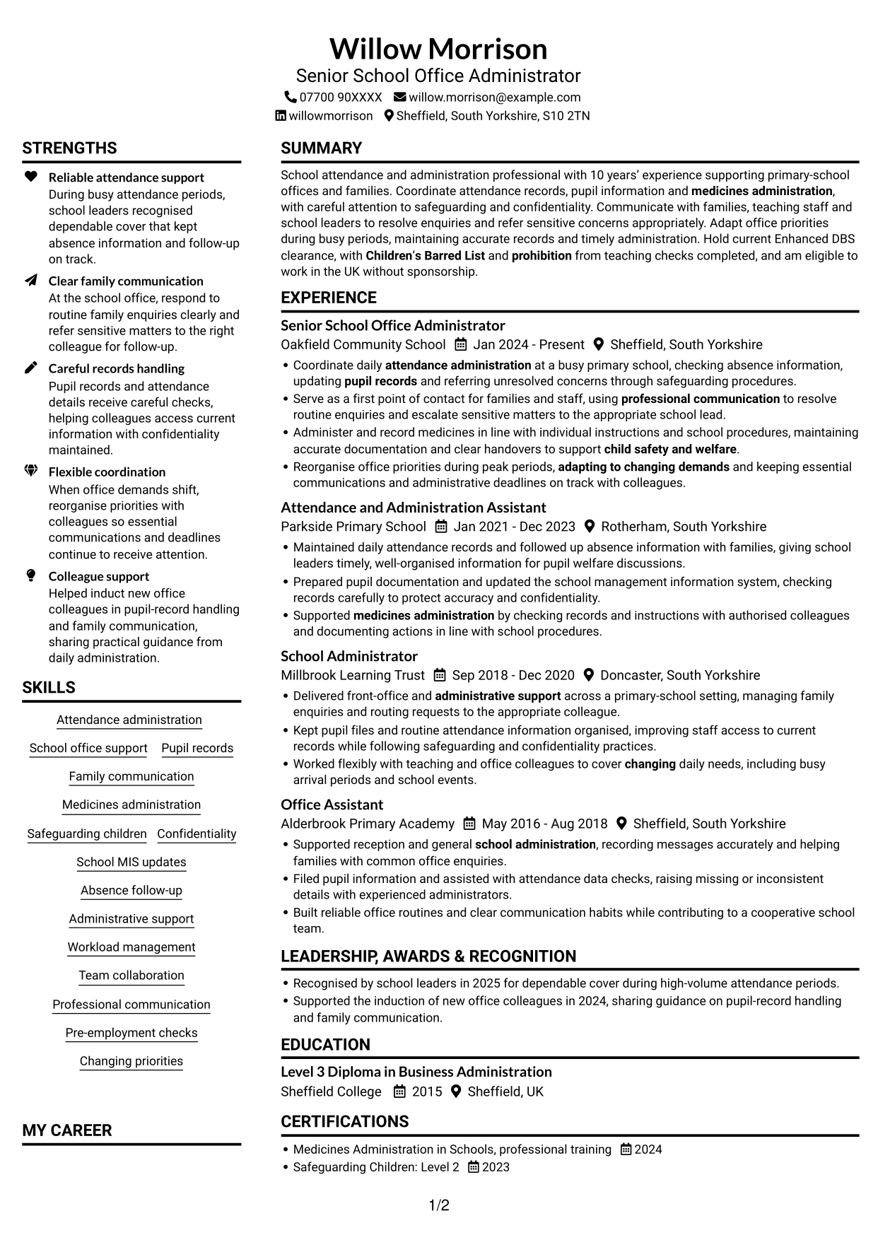 CV example — page 1