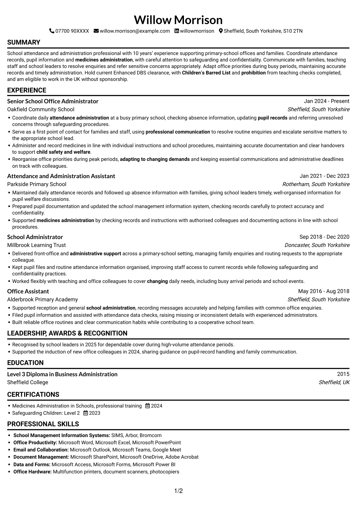 CV example — page 1