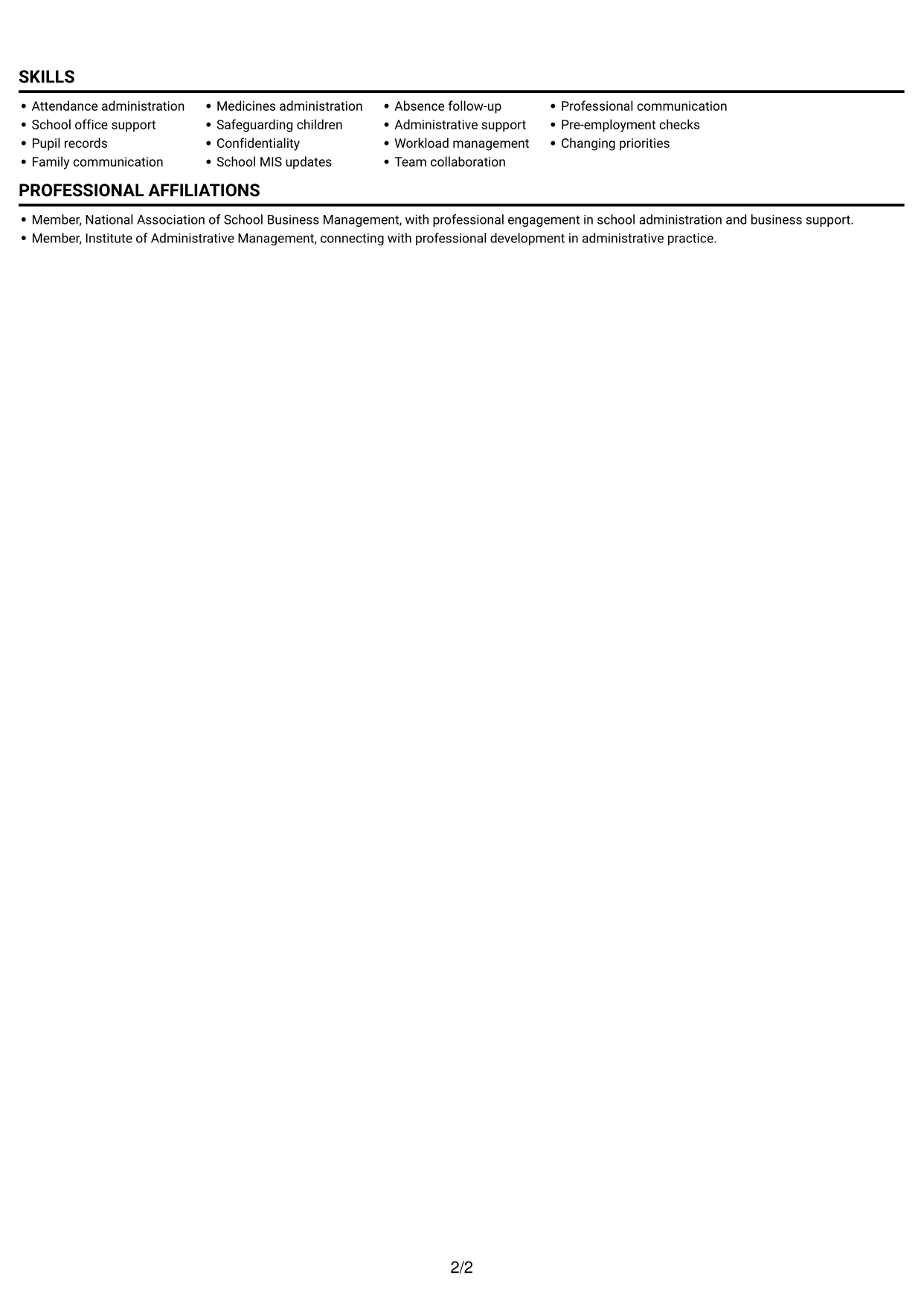 CV example — page 2