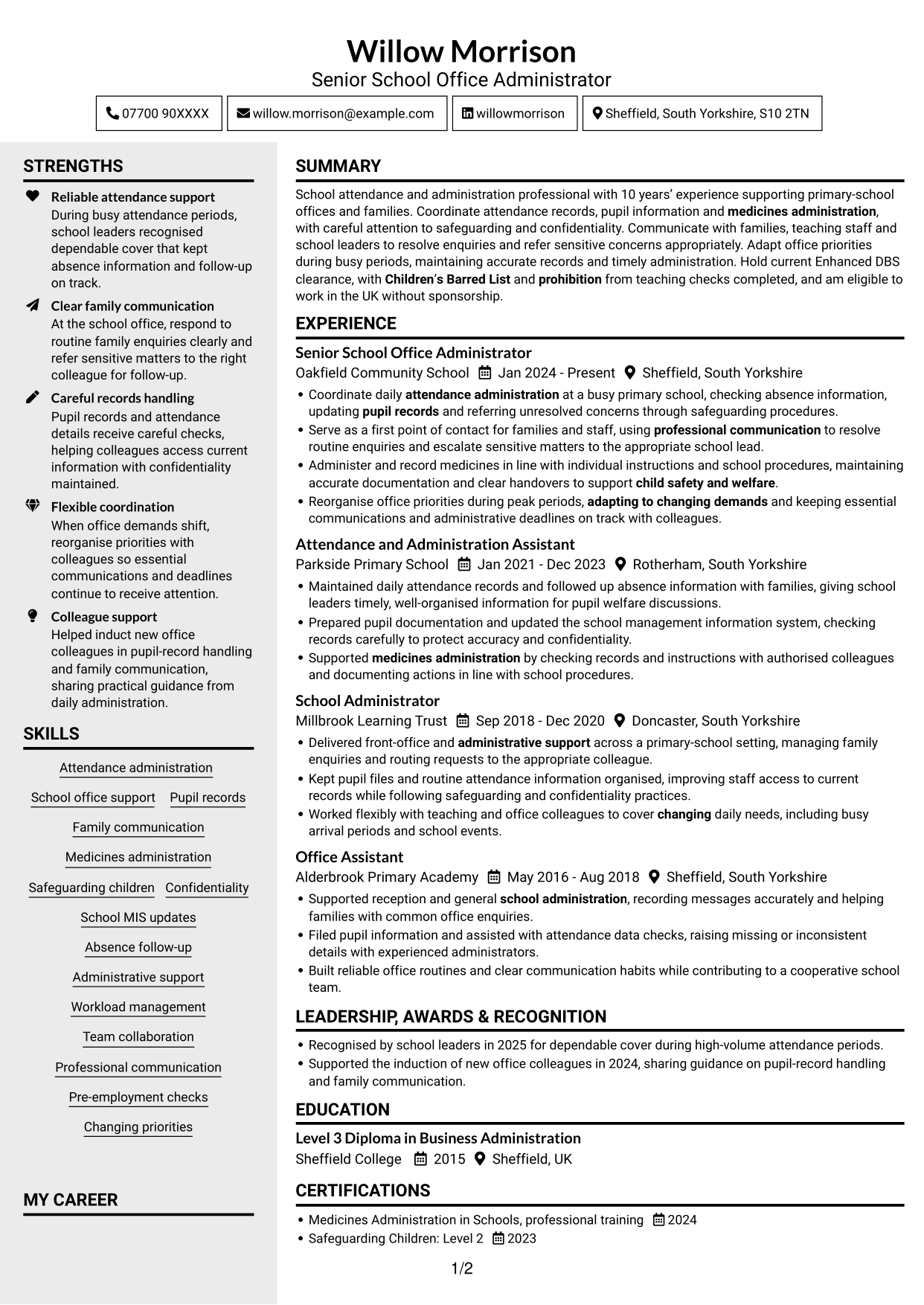 CV example — page 1