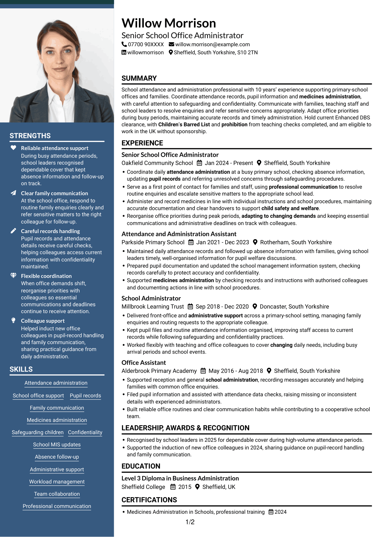 CV example — page 1