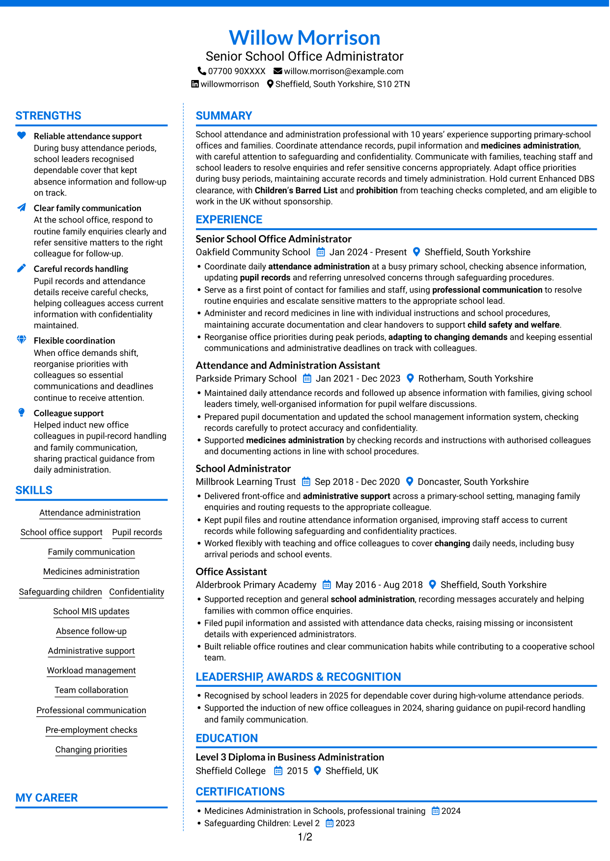 CV example — page 1