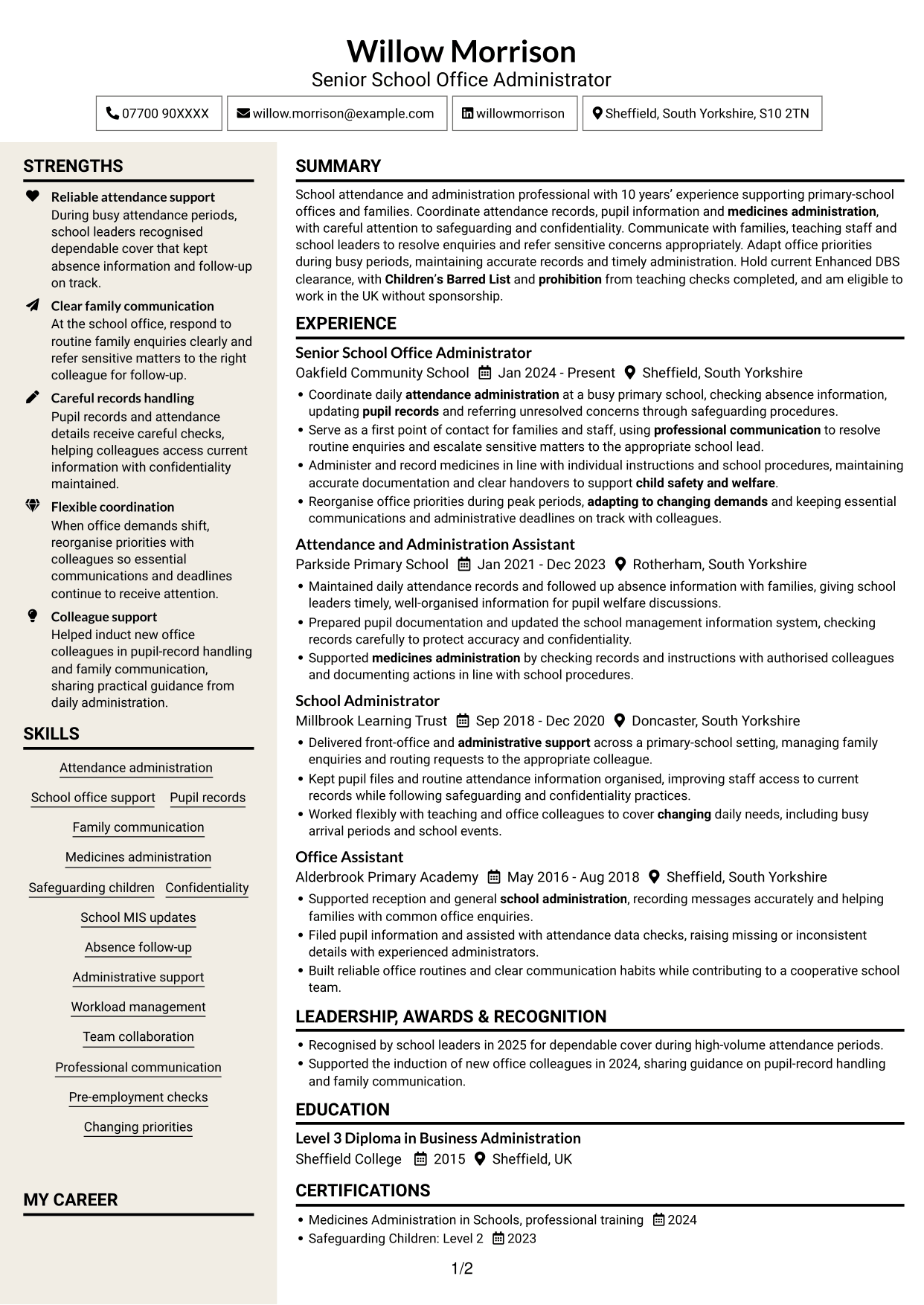 CV example — page 1