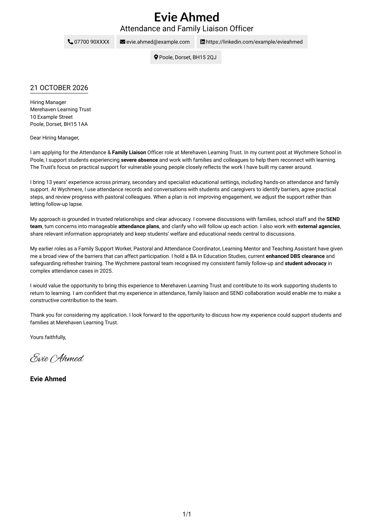 Cover letter example — page 1