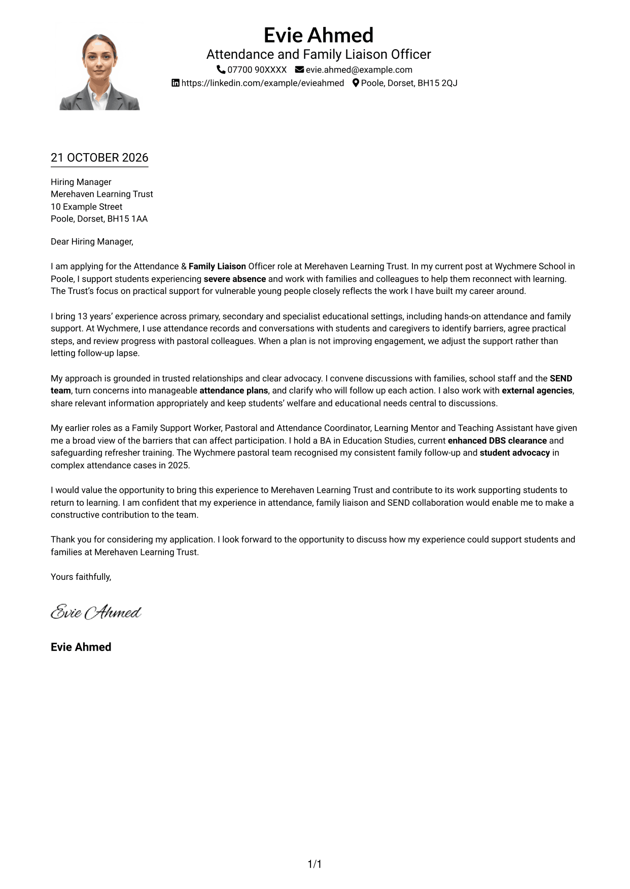 Cover letter example — page 1