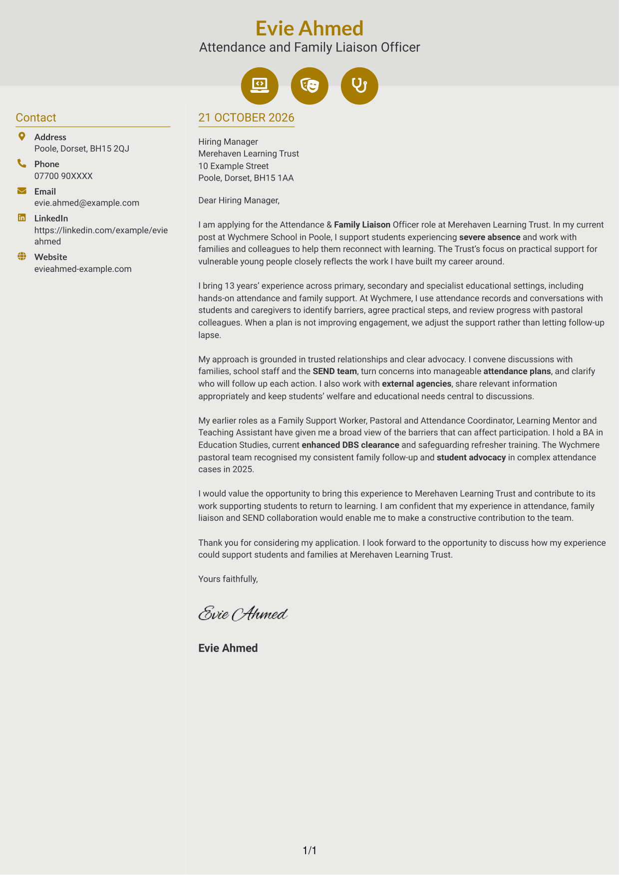 Cover letter example — page 1