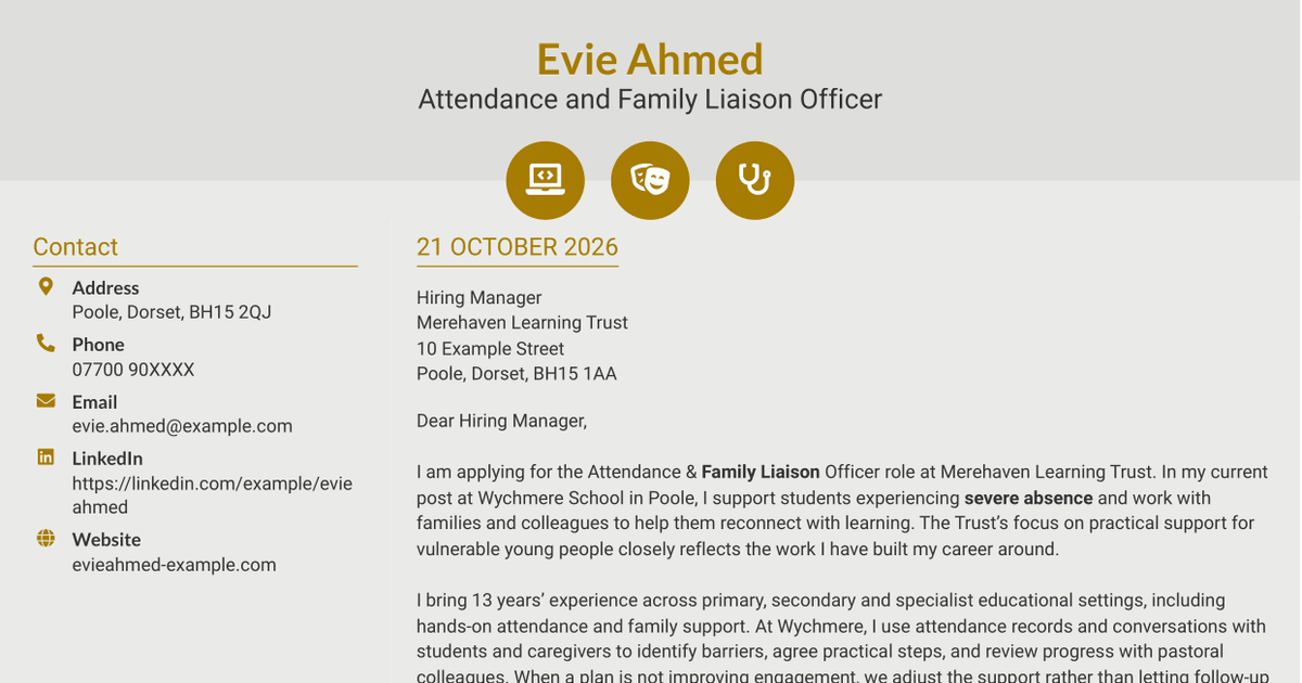 7 Attendance & Family Liaison Officer Cover Letter Templates with Example