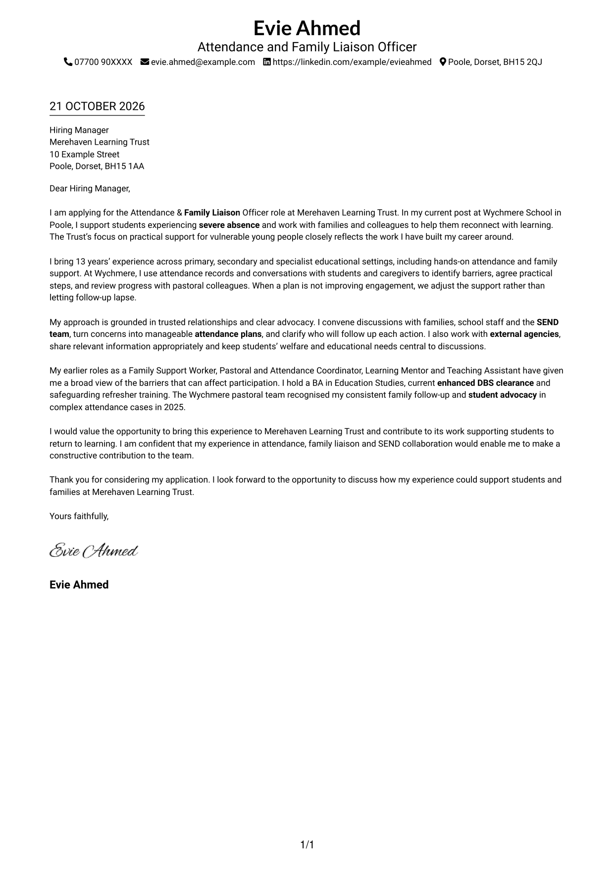Cover letter example — page 1