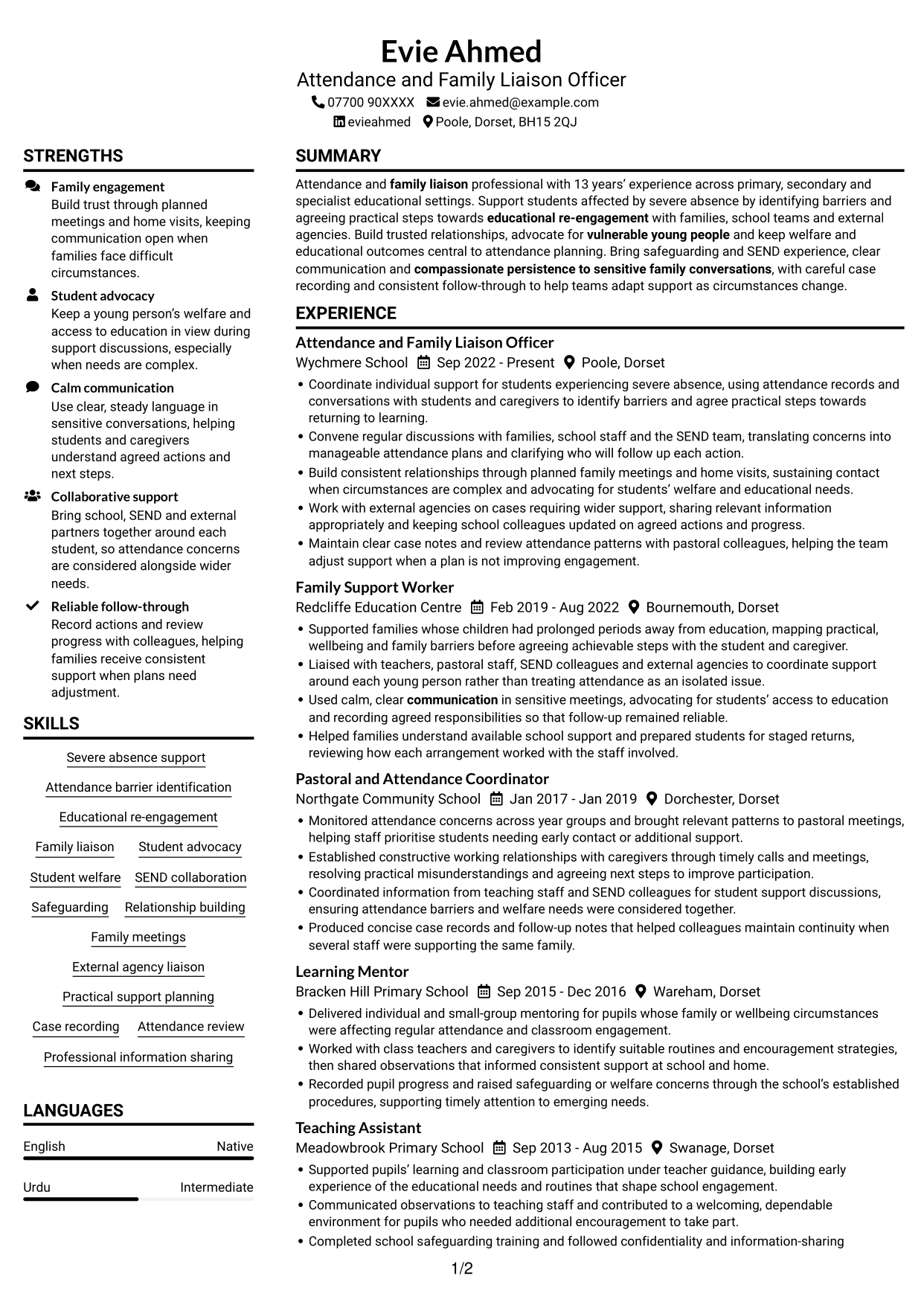 CV example — page 1
