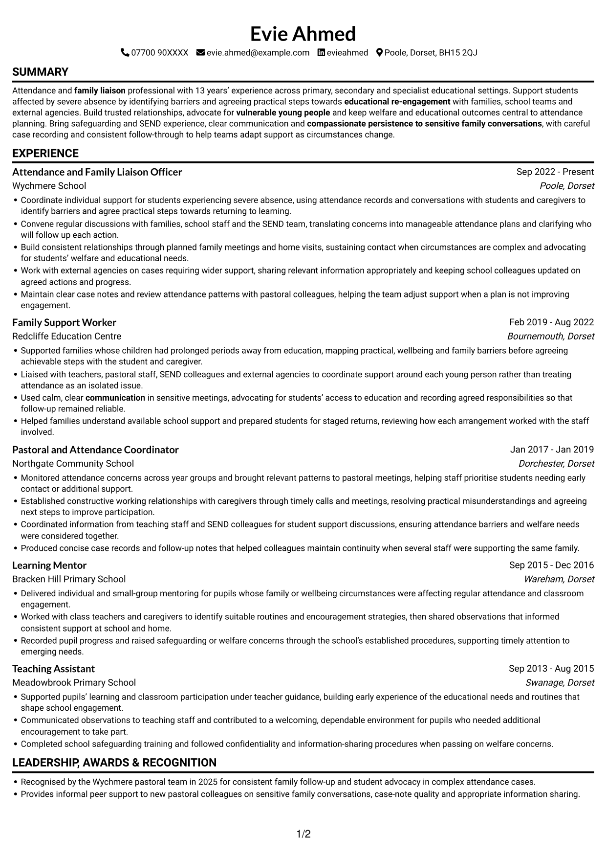 CV example — page 1