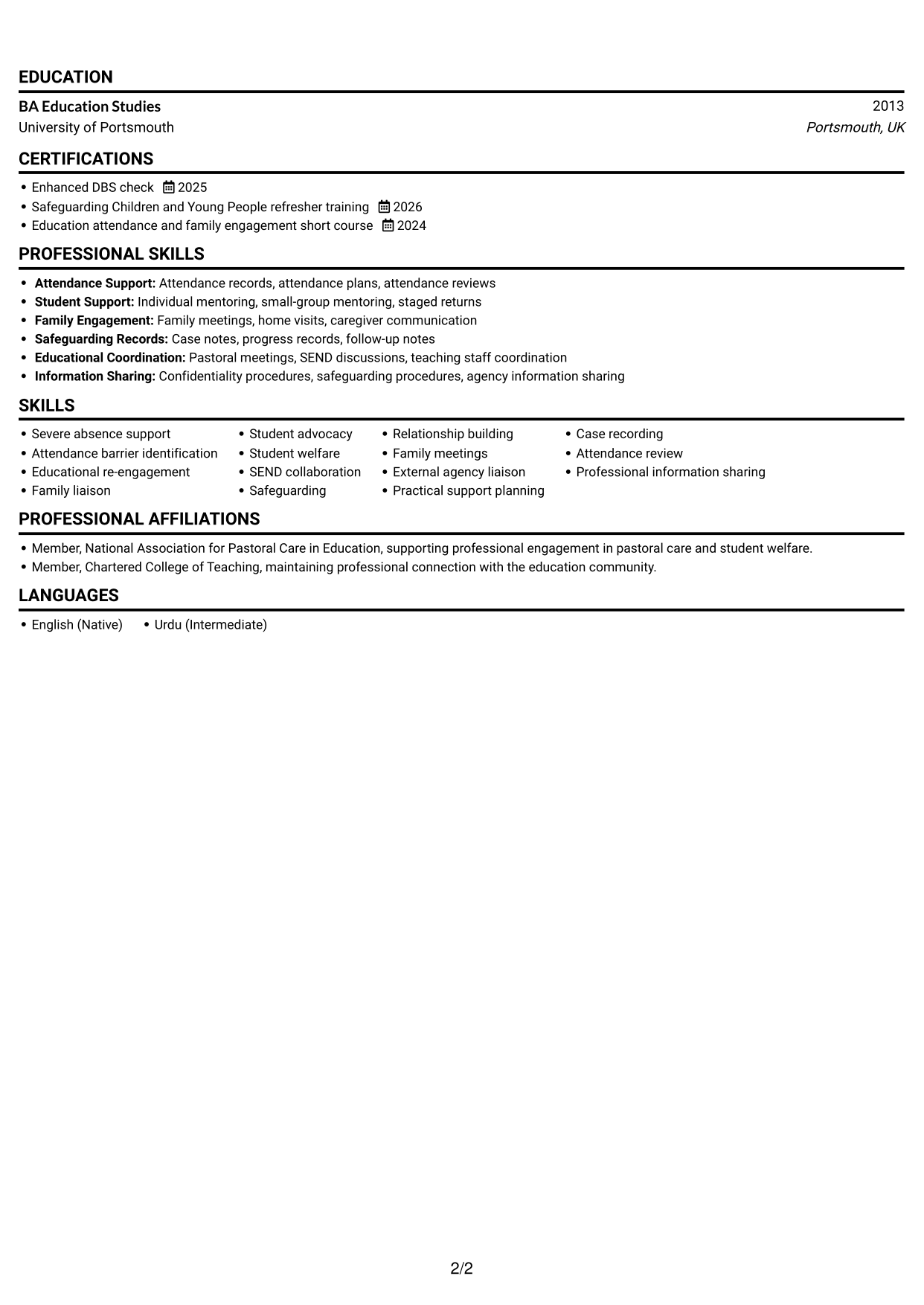 CV example — page 2