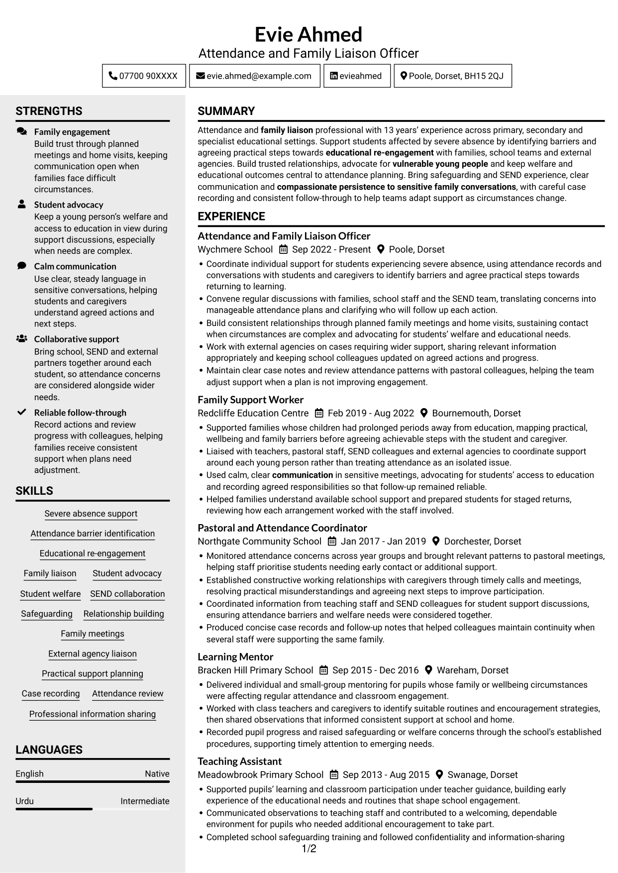 CV example — page 1