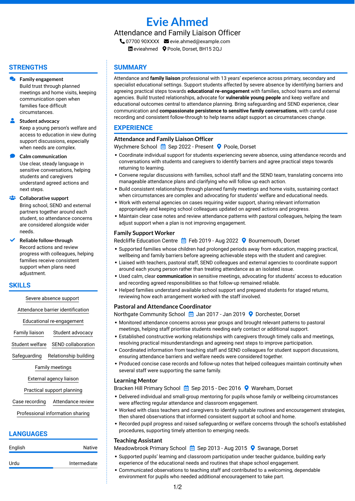 CV example — page 1