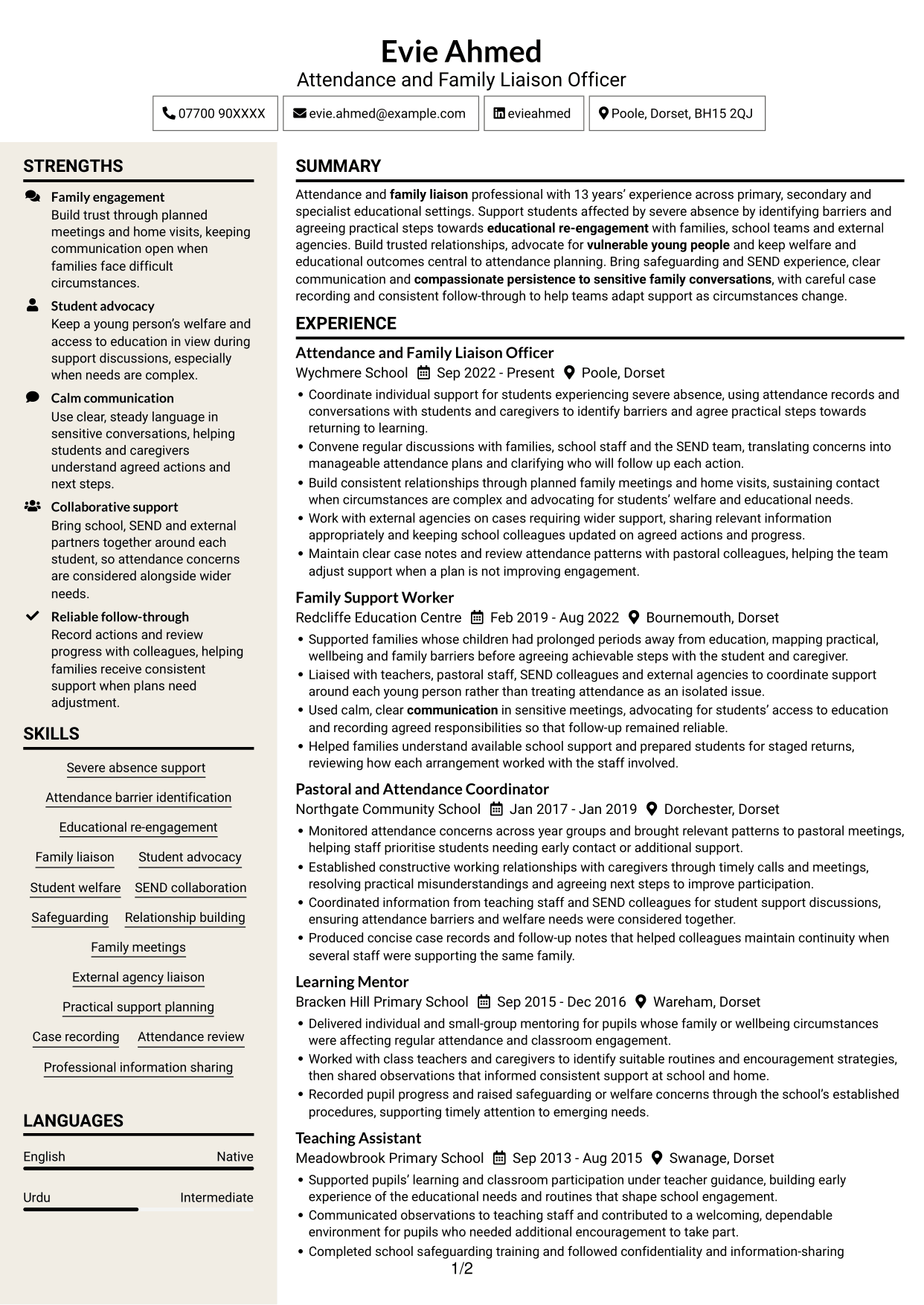 CV example — page 1