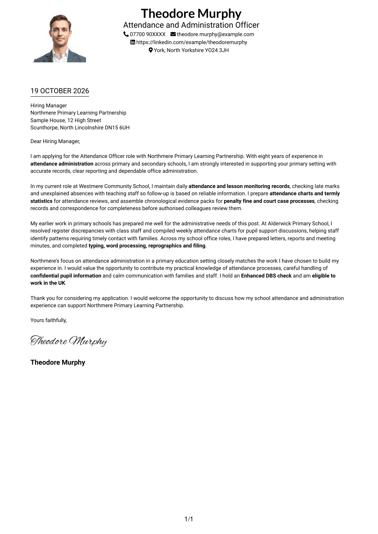 Cover letter example — page 1