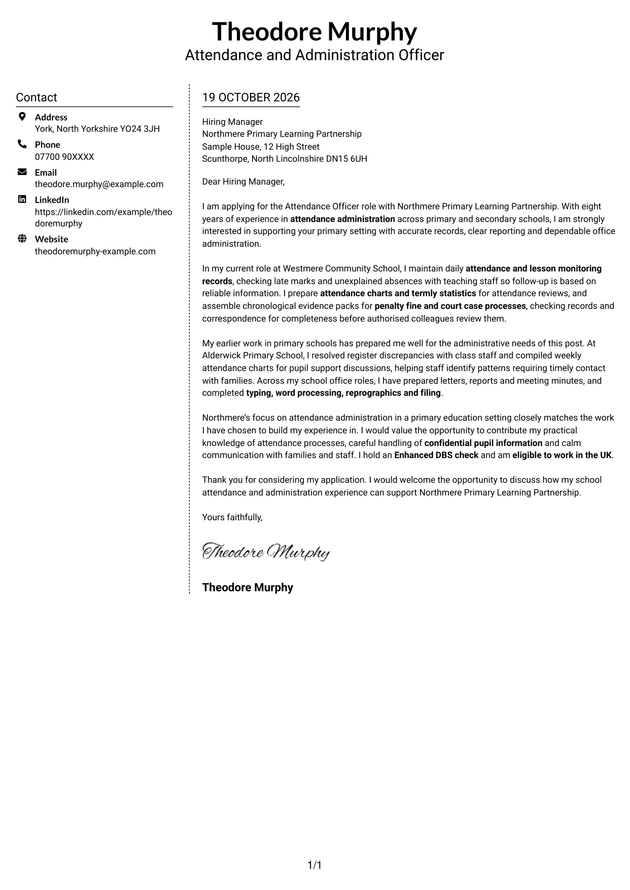 Cover letter example — page 1