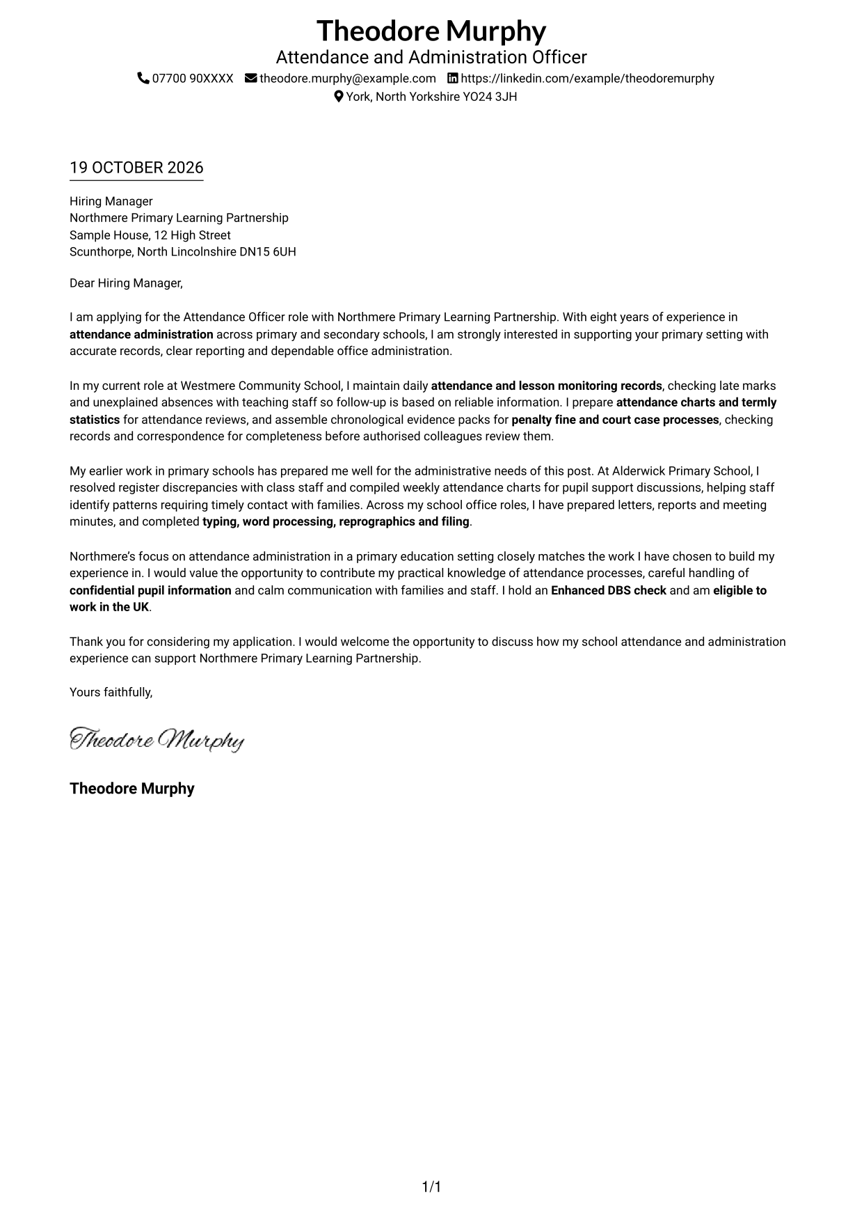 Cover letter example — page 1