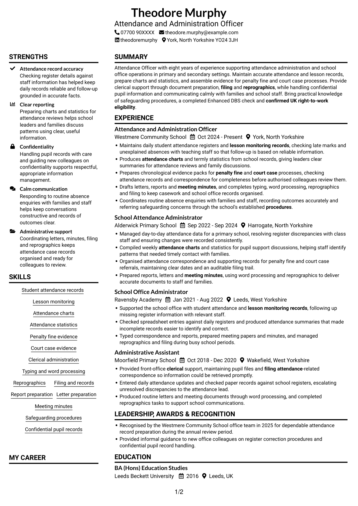CV example — page 1