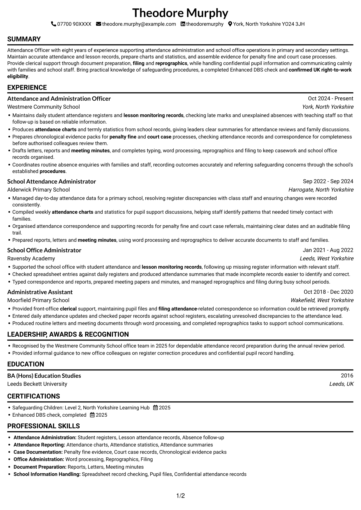 CV example — page 1