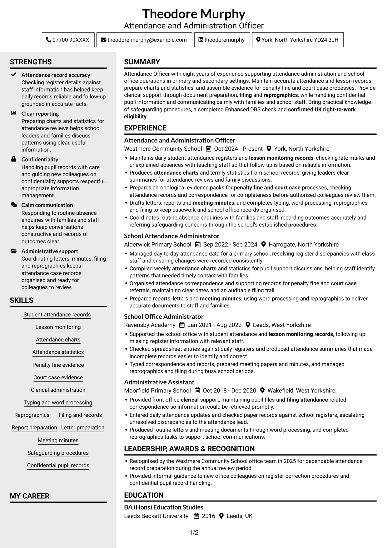 CV example — page 1