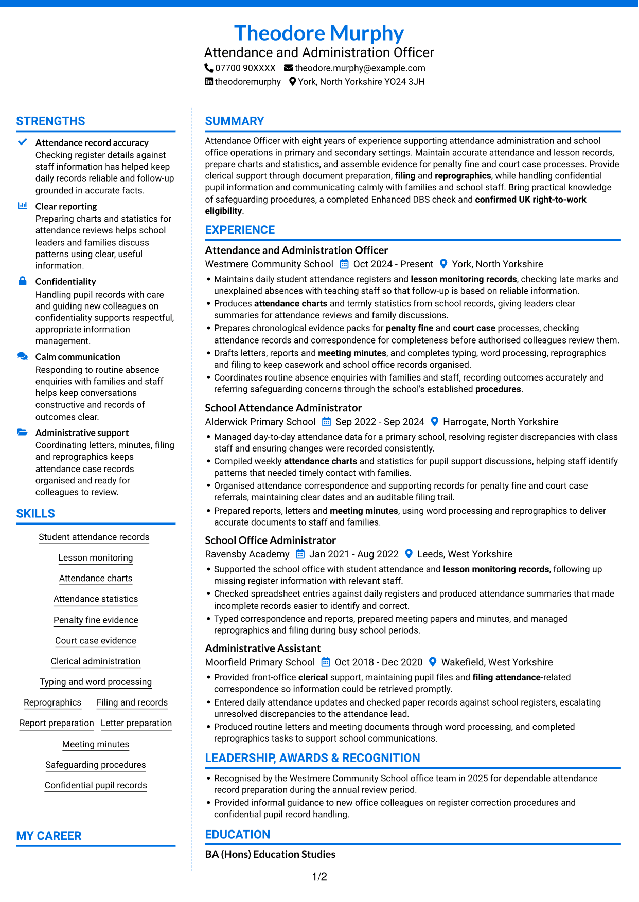 CV example — page 1