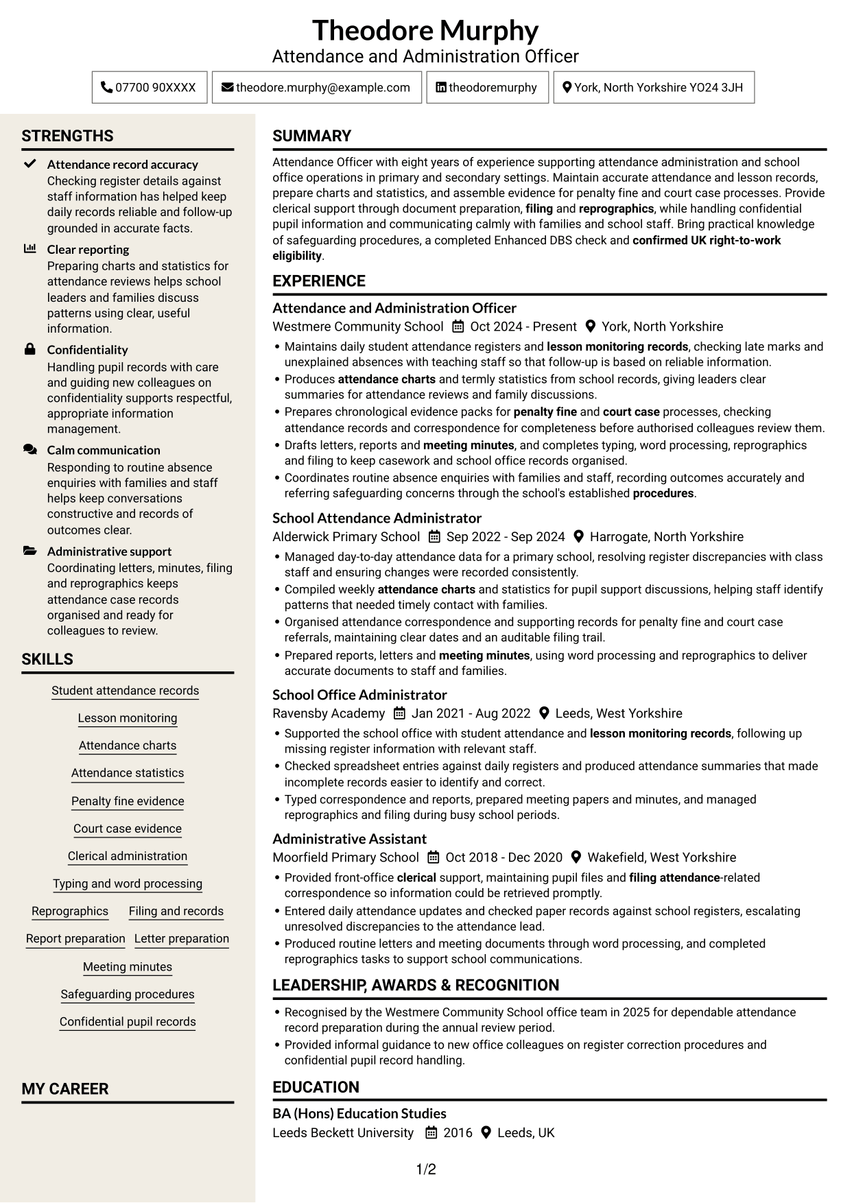 CV example — page 1