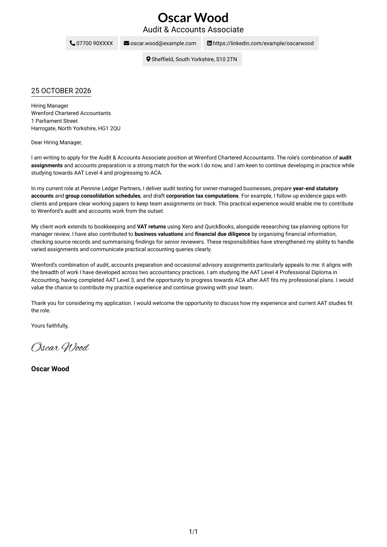 Cover letter example — page 1