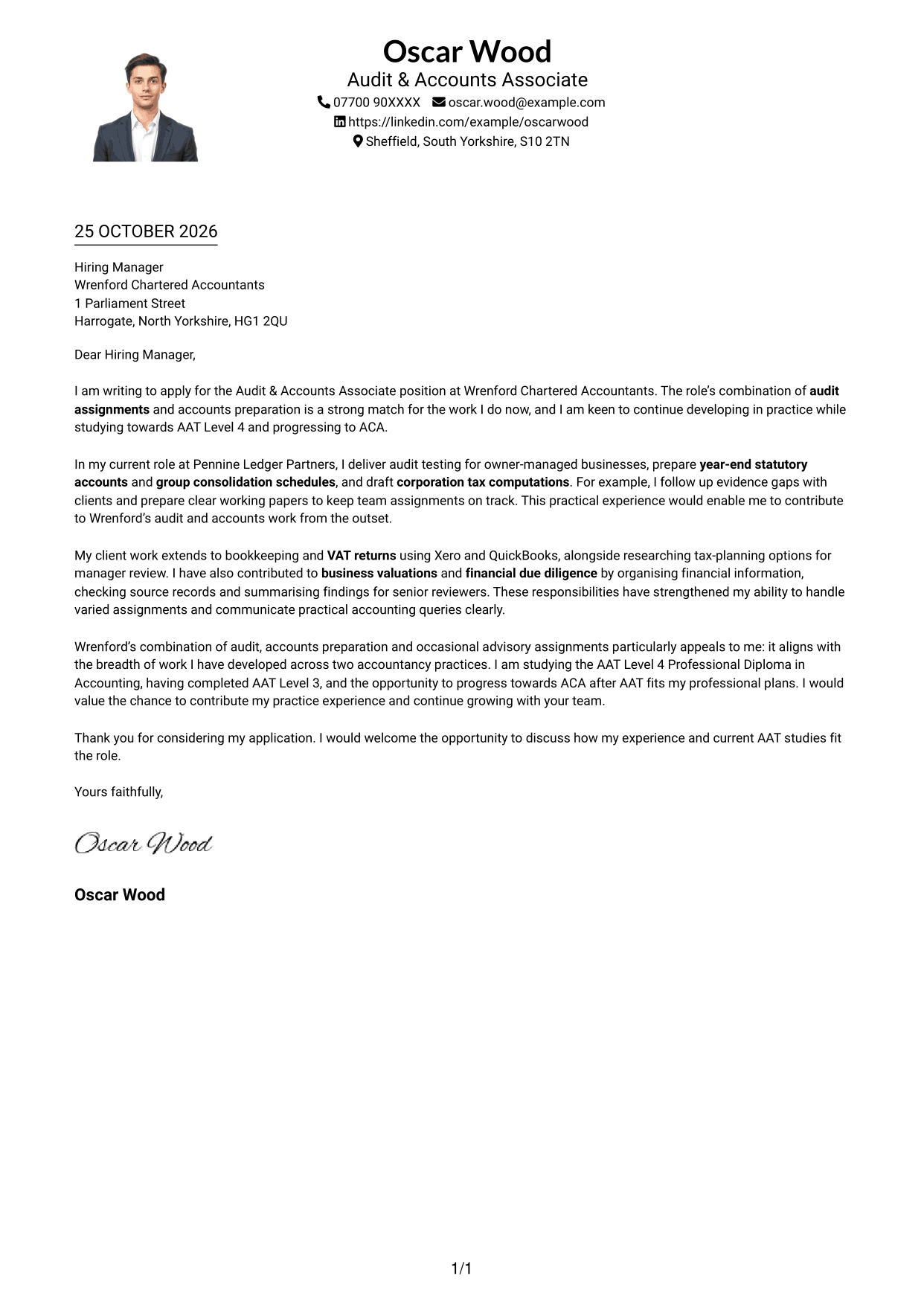 Cover letter example — page 1