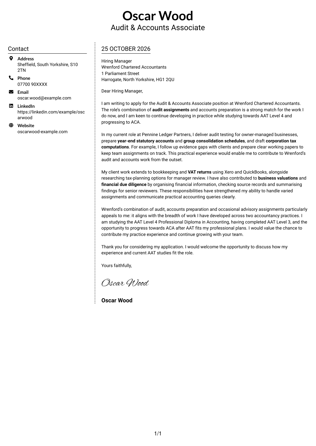 Cover letter example — page 1