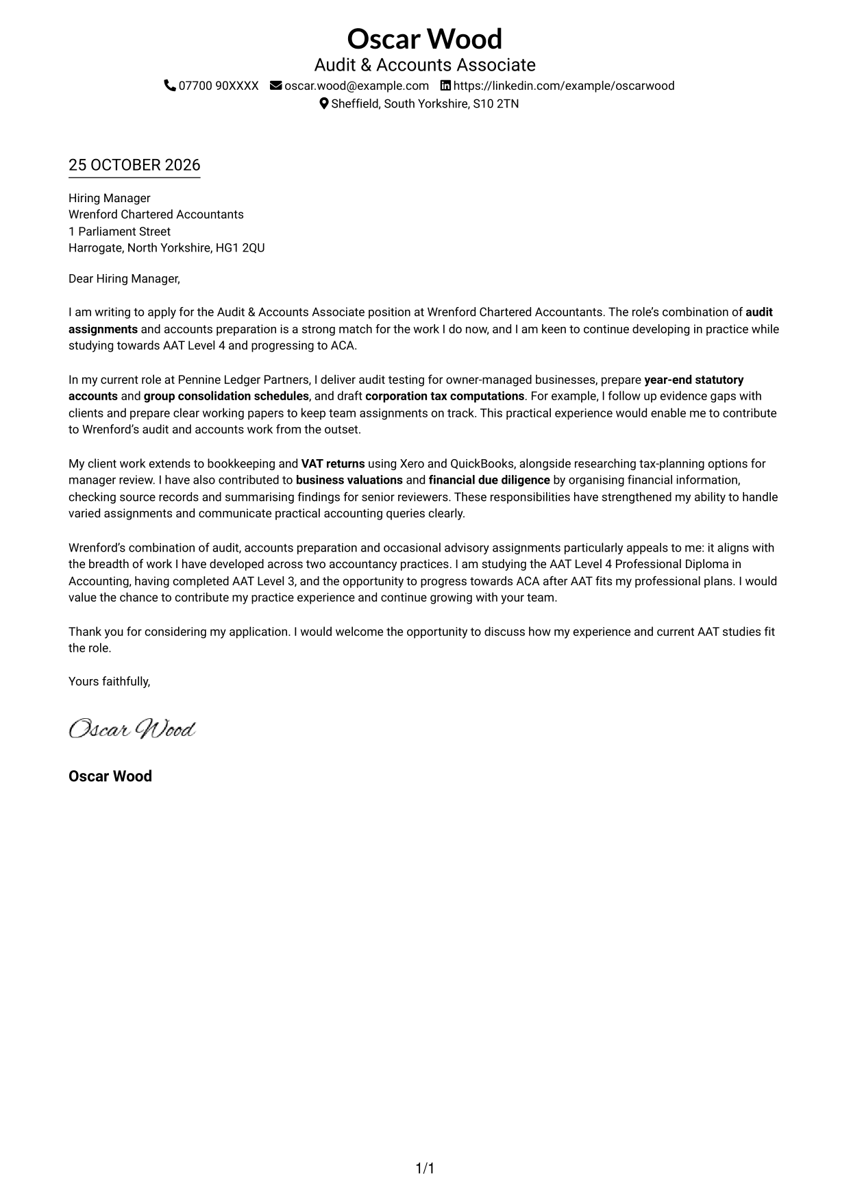 Cover letter example — page 1