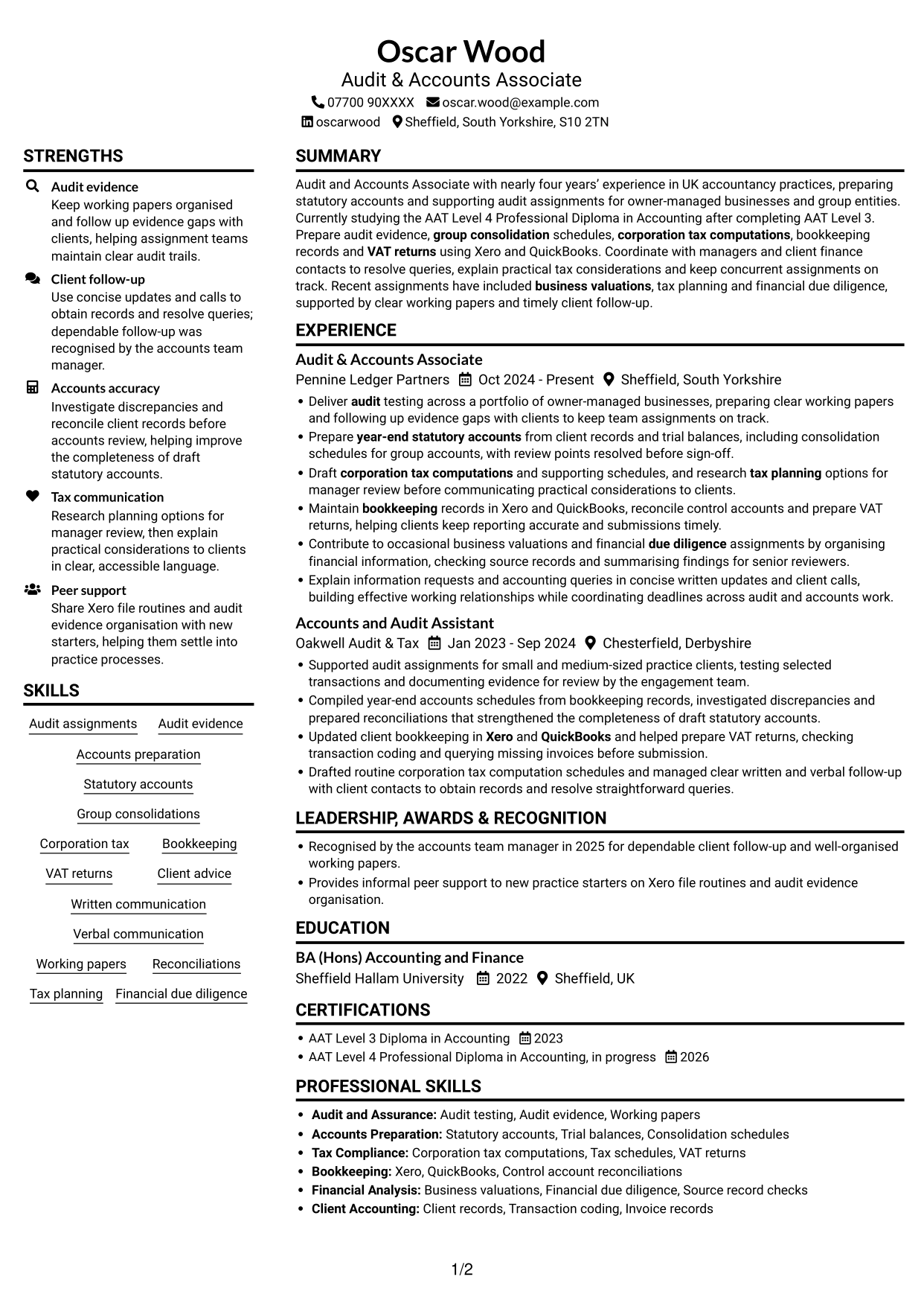 CV example — page 1
