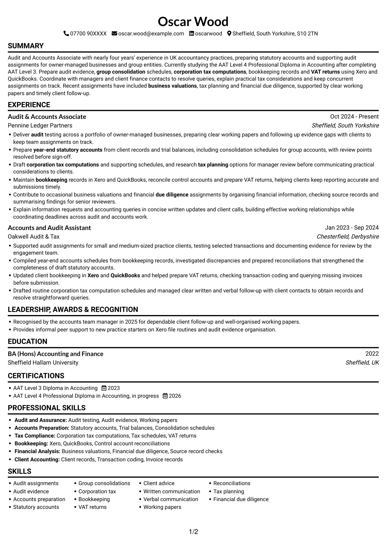 CV example — page 1
