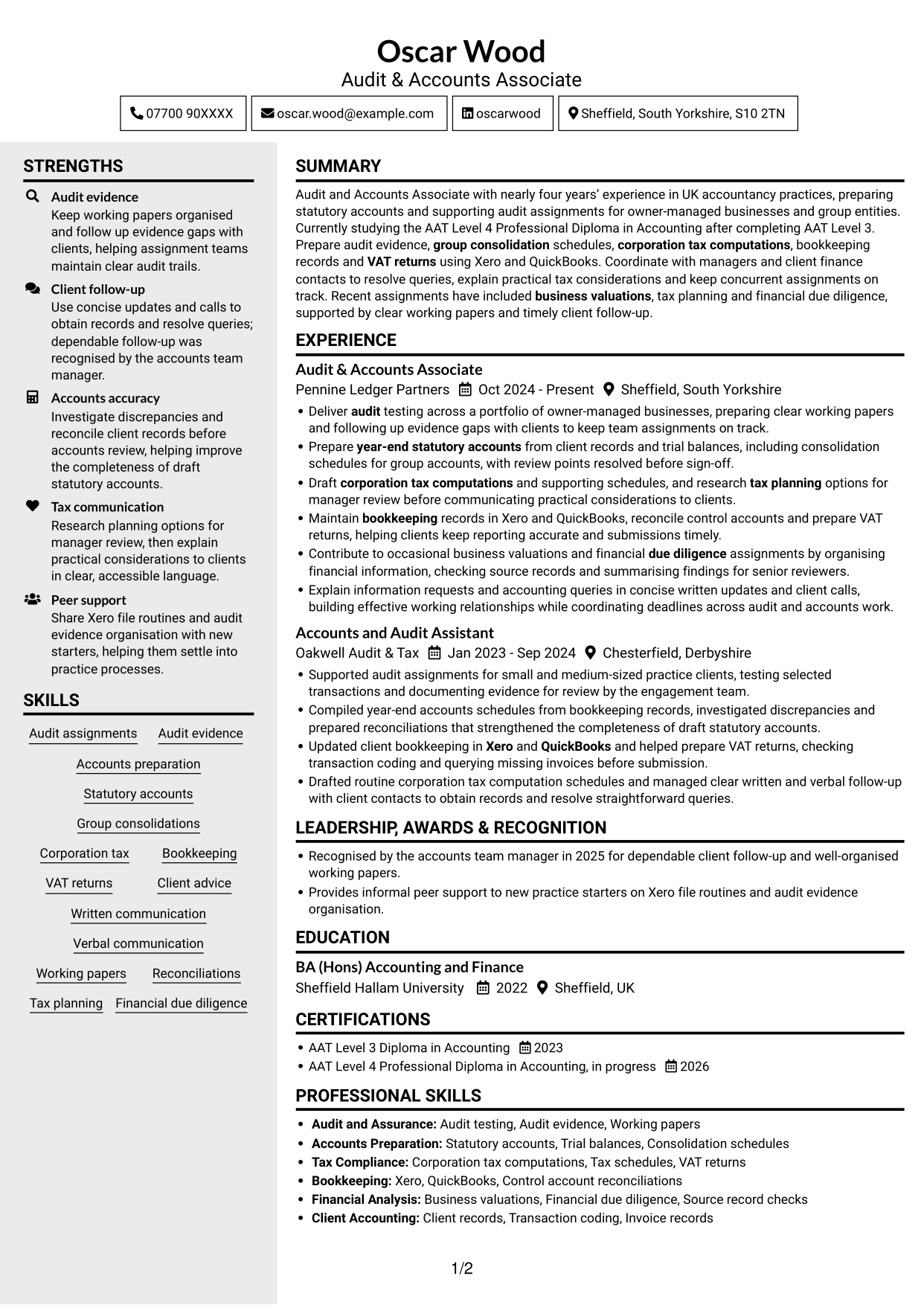 CV example — page 1