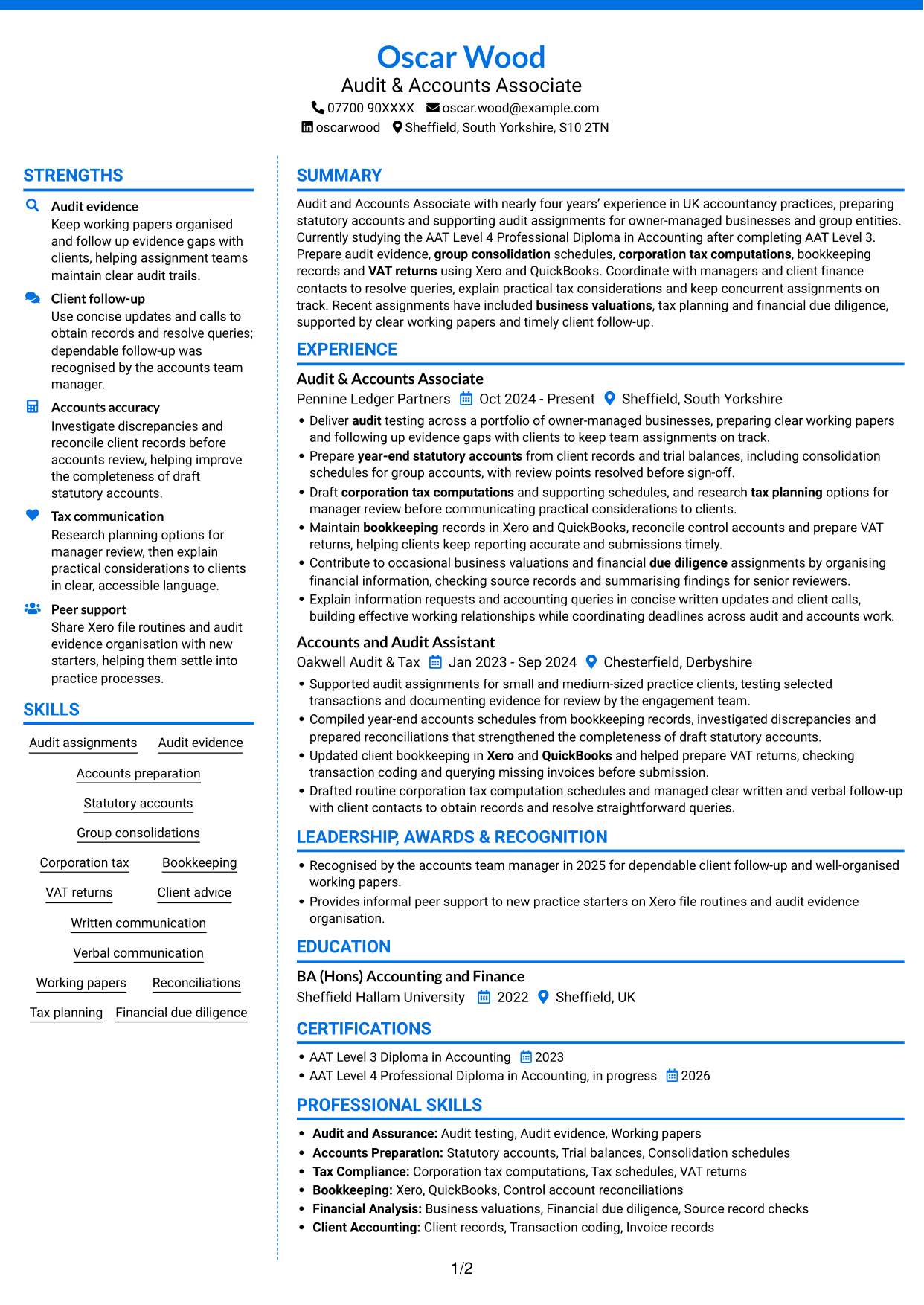 CV example — page 1