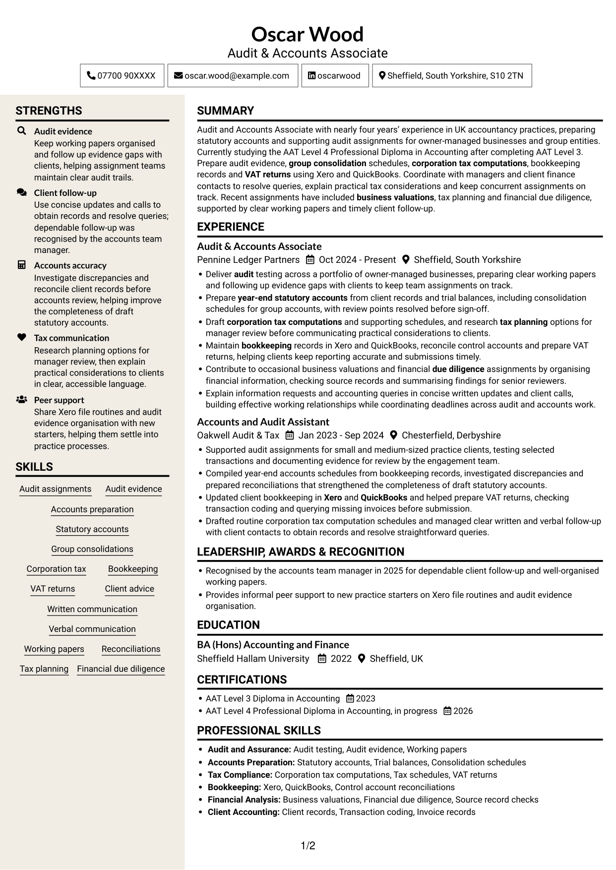 CV example — page 1