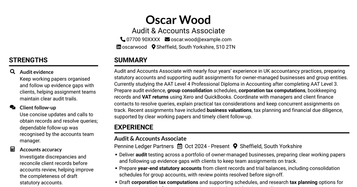 Audit & Accounts Associate CV
