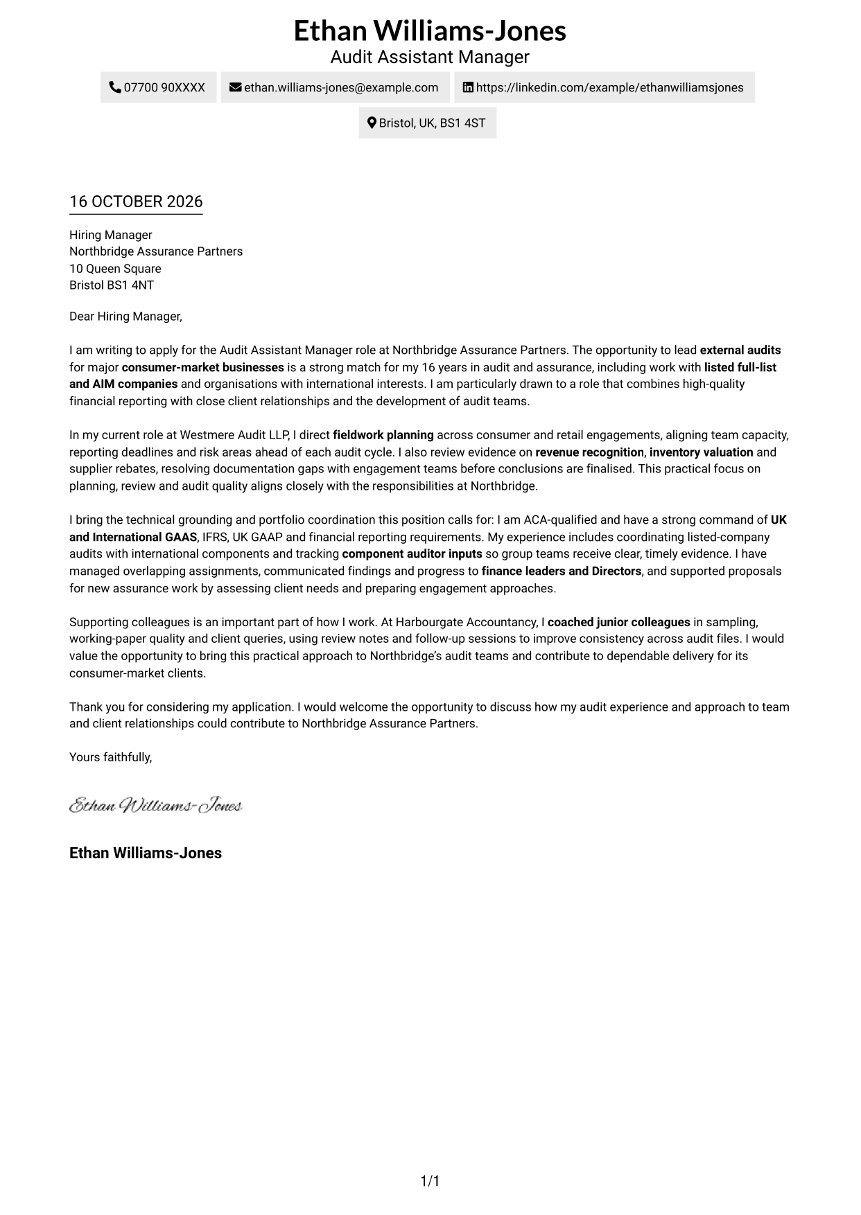 Cover letter example — page 1