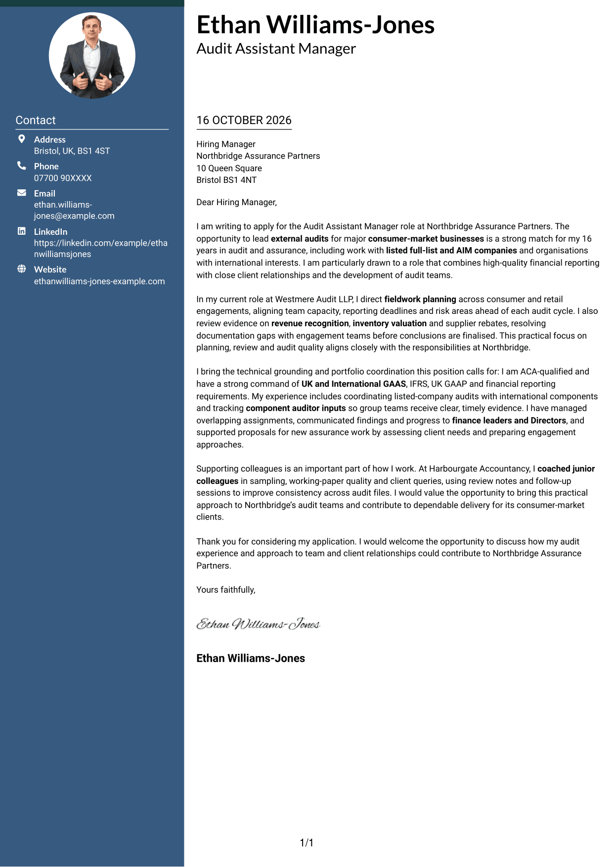 Cover letter example — page 1