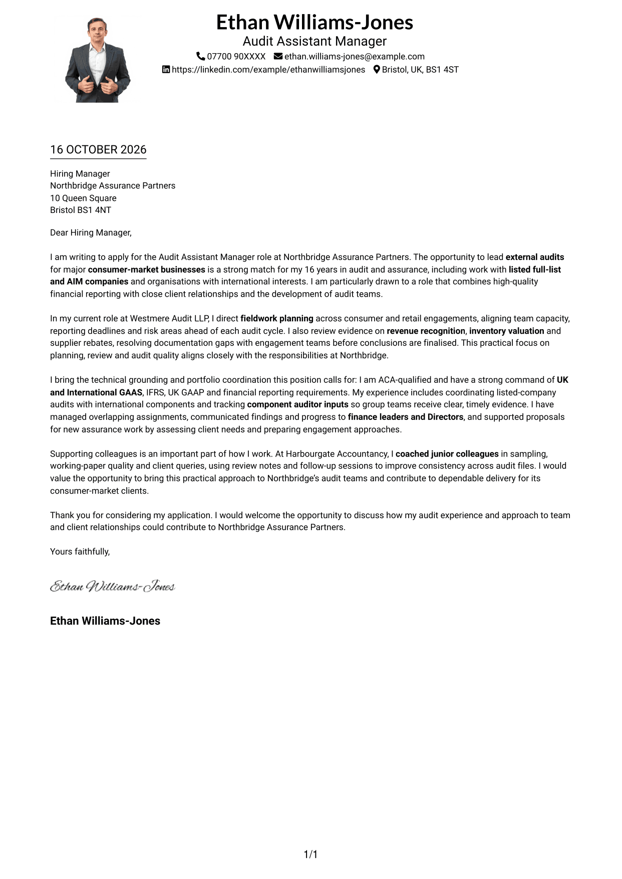 Cover letter example — page 1