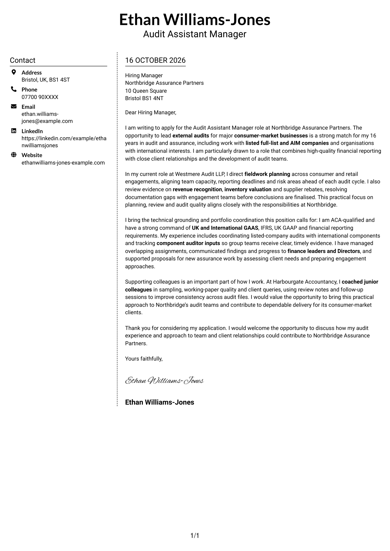 Cover letter example — page 1