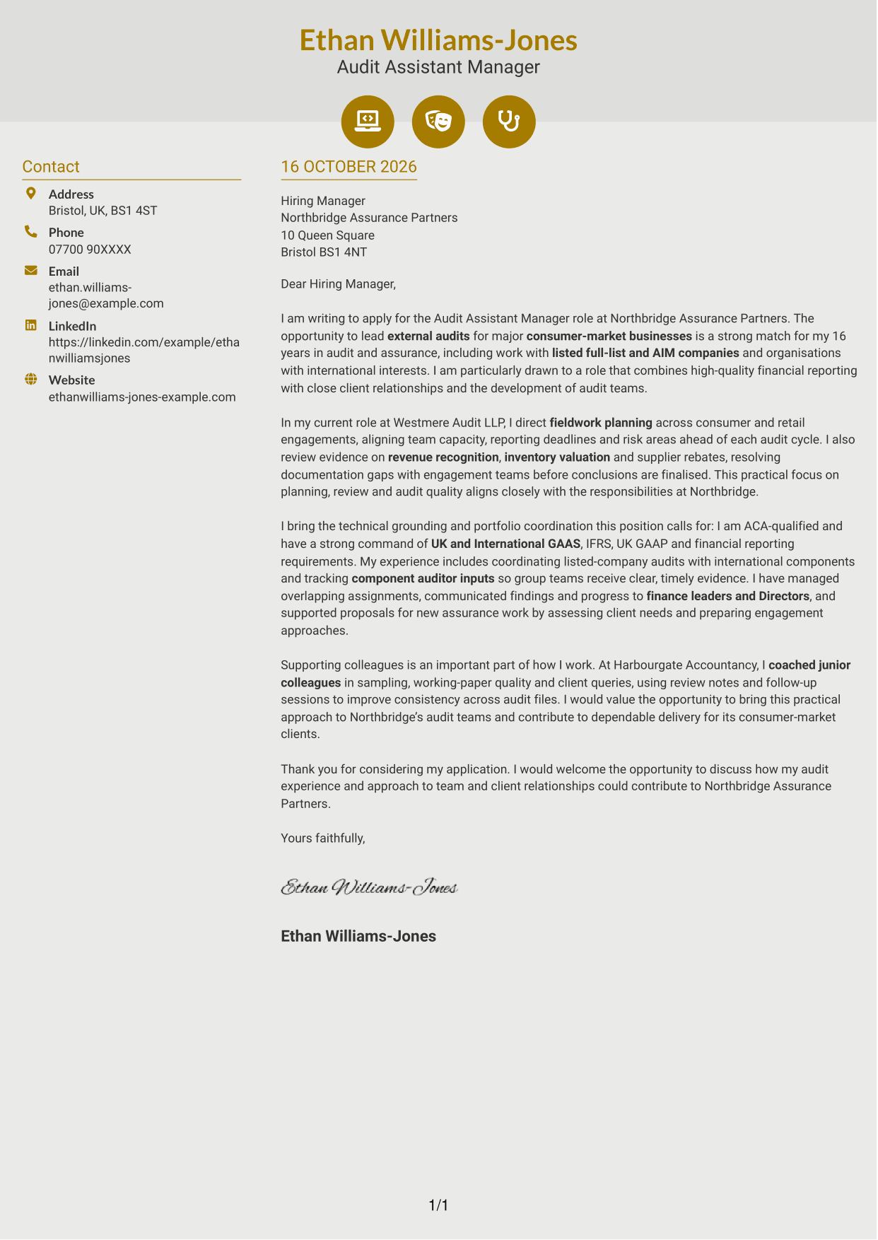 Cover letter example — page 1