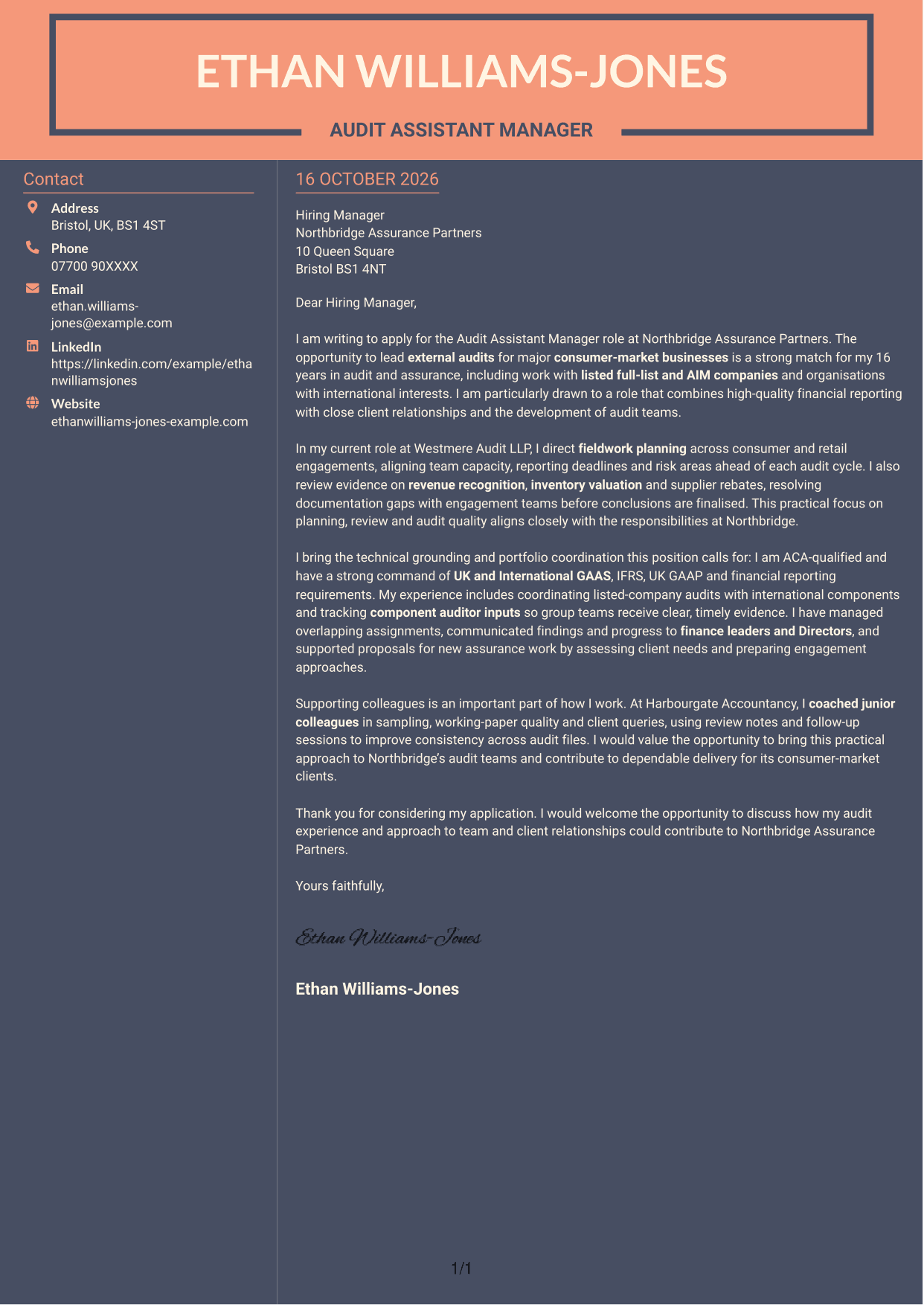 Cover letter example — page 1