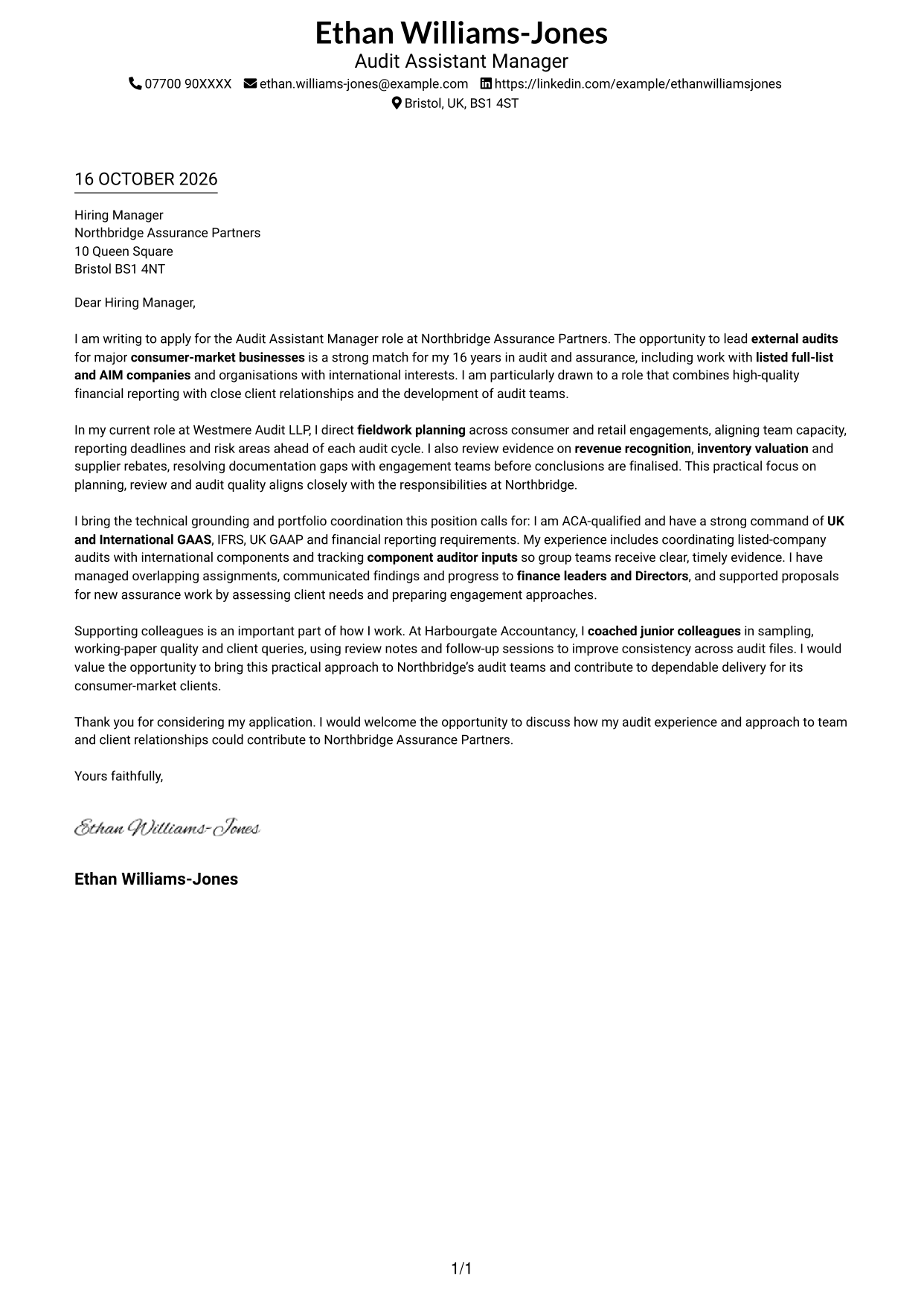 Cover letter example — page 1