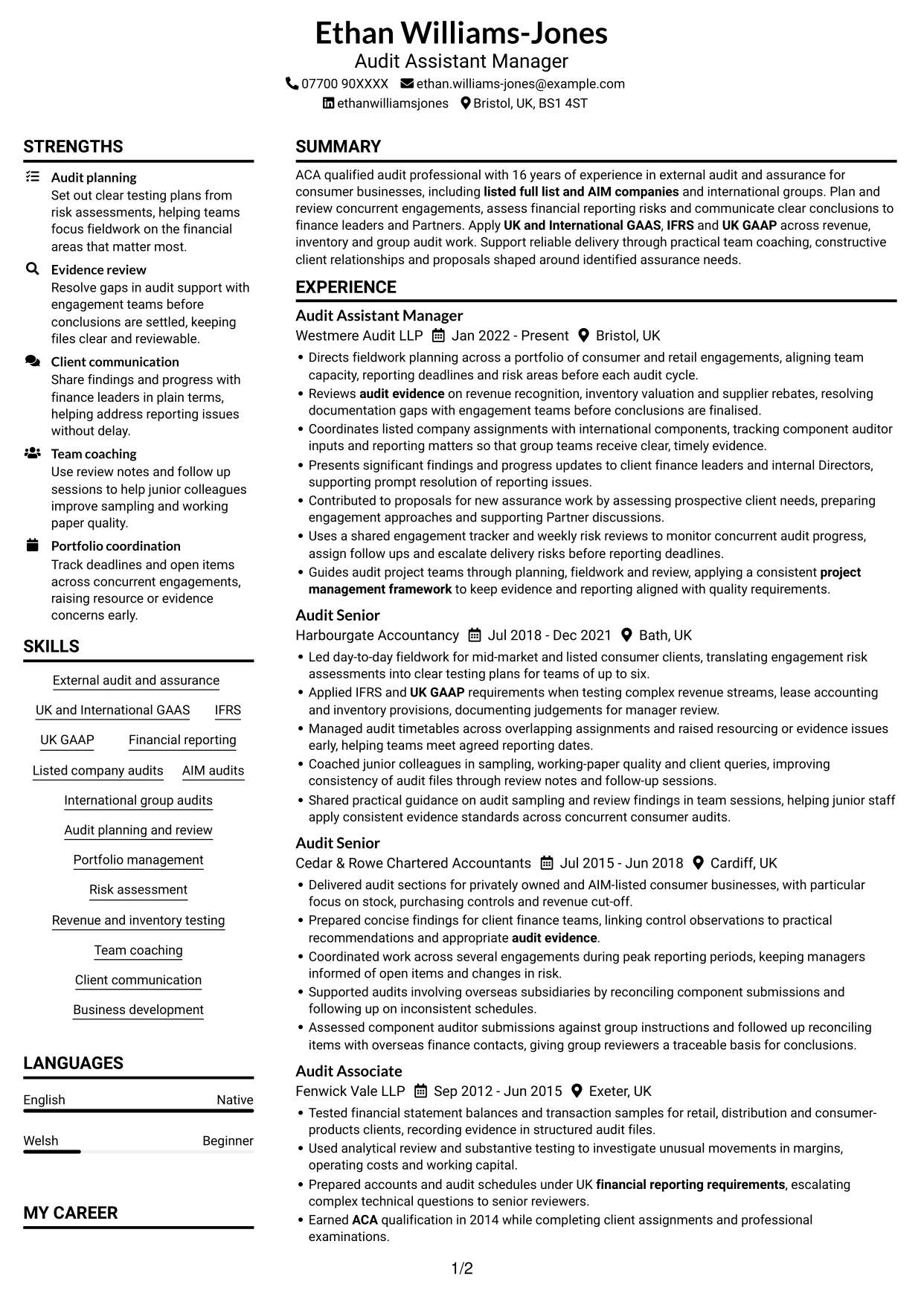 CV example — page 1